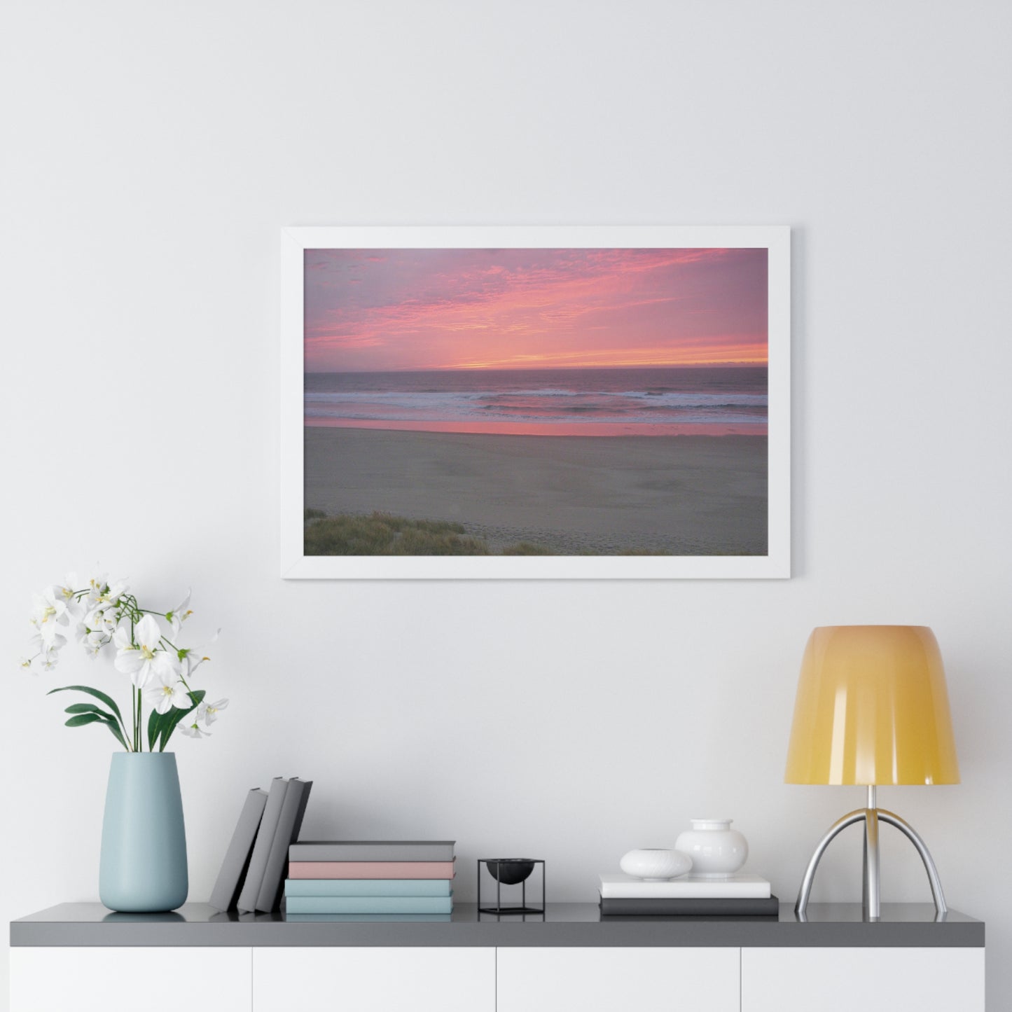 Pink Ocean Sunset Framed Horizontal Poster