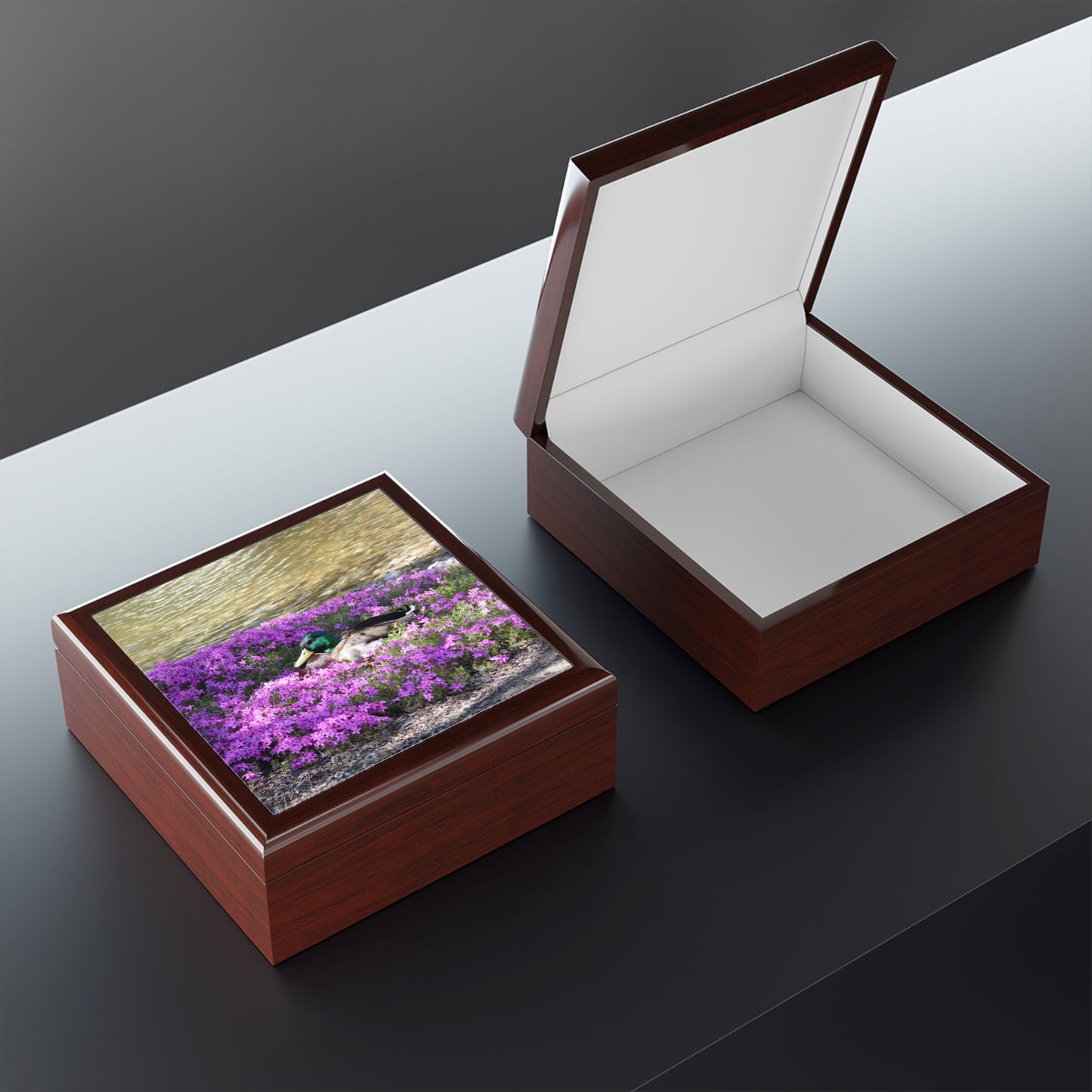 Duck Resting In Flowers Jewelry Box ~ 7.24"