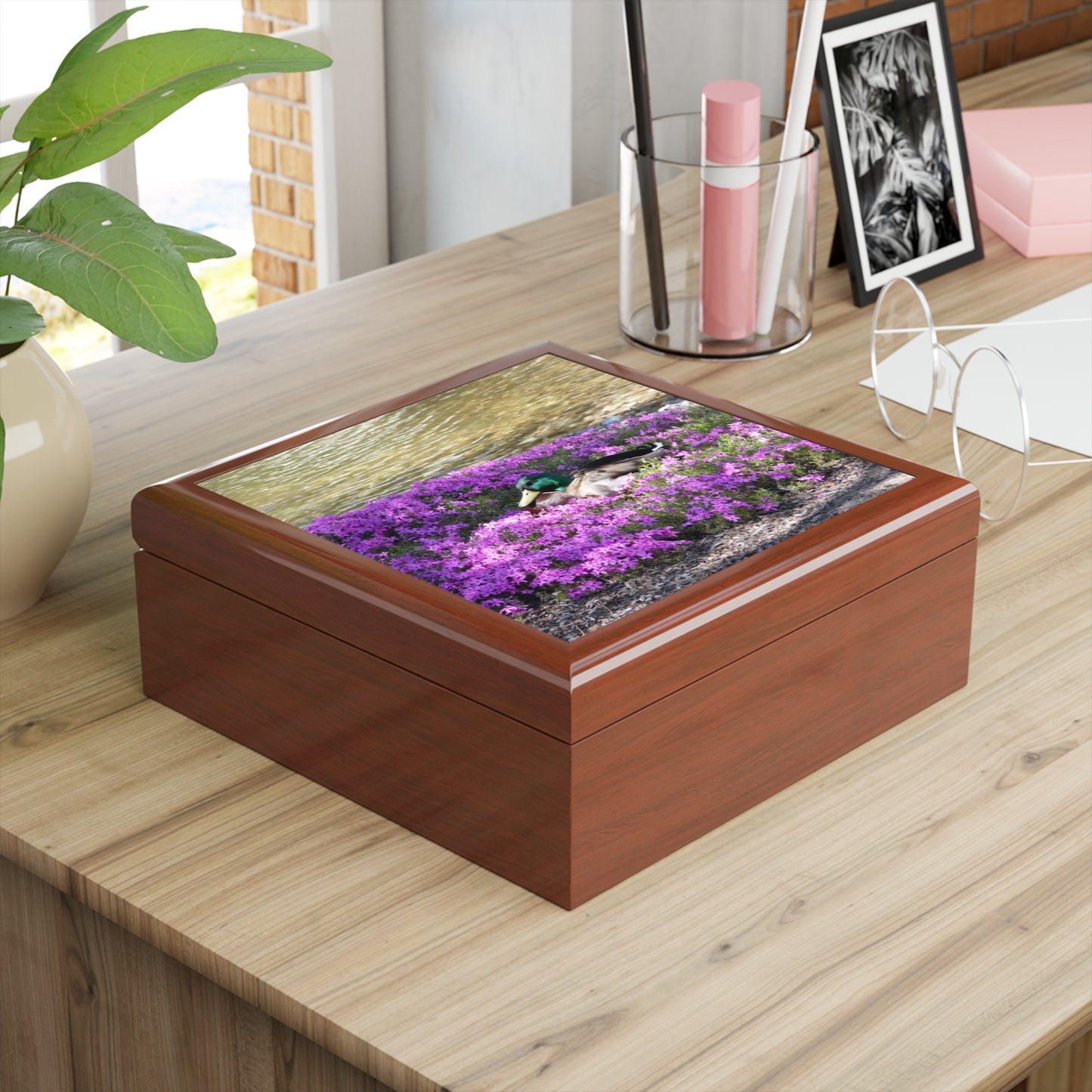 Duck Resting In Flowers Jewelry Box ~ 7.24"