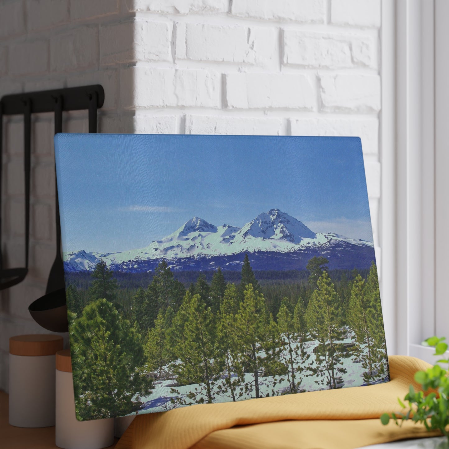 Winter Two Sisters Glass Cutting Board Hand Wash