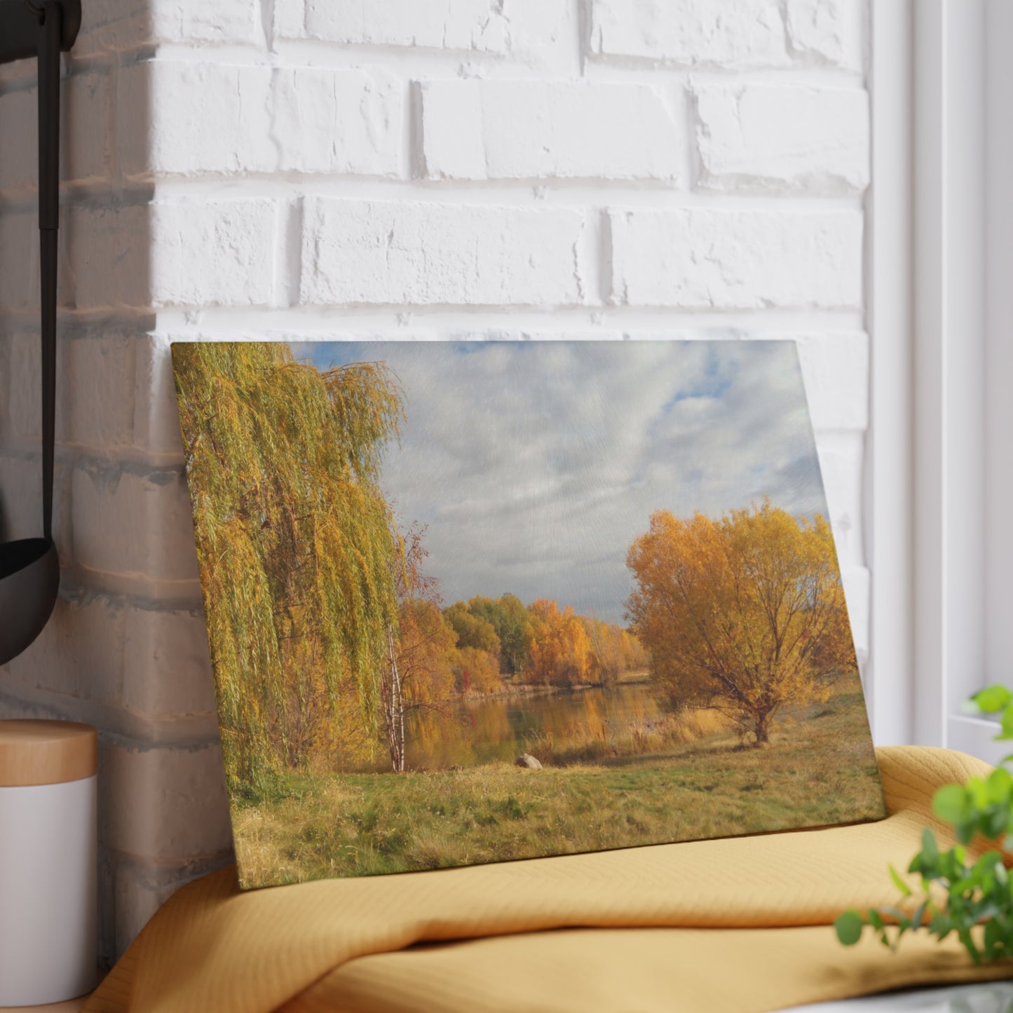 Golden Autumn Pond Glass Cutting Board Hand Wash