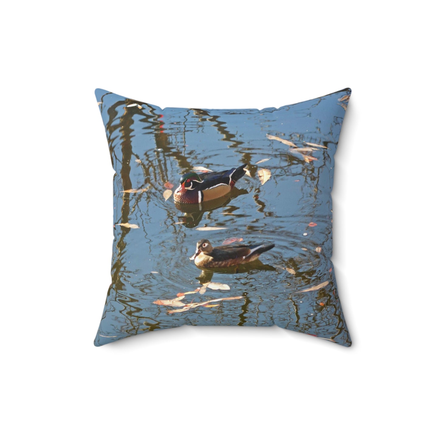Wood Duck Couple Spun Polyester Square Pillow