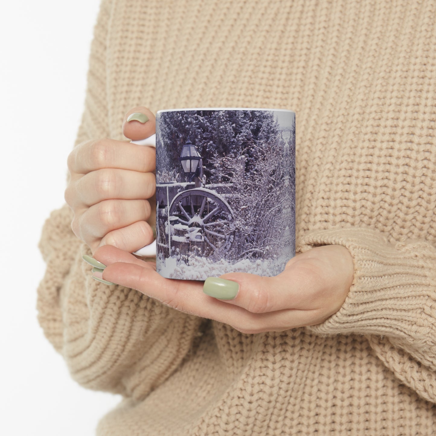 Vintage Winter Wagon Ceramic Mug 11oz