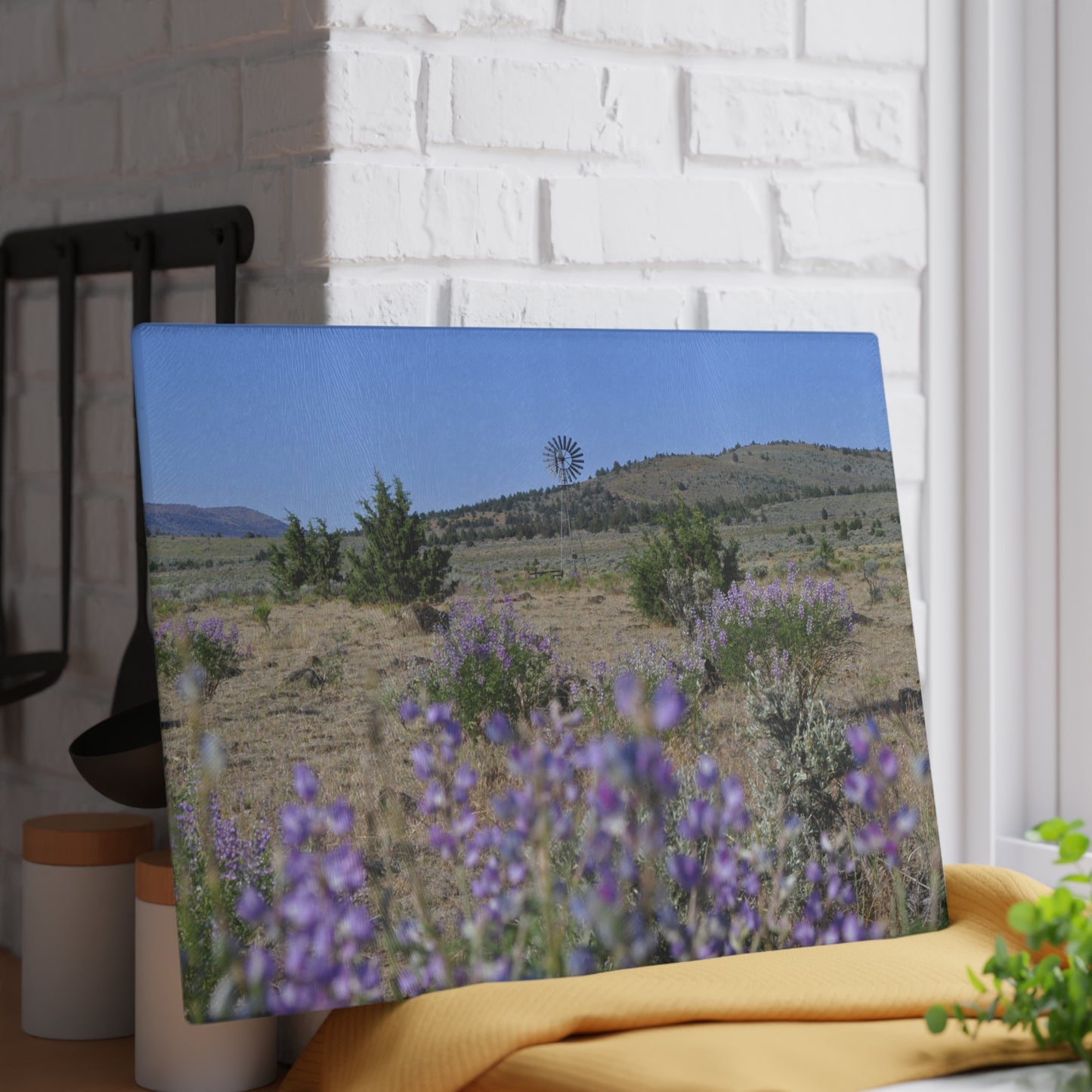 High Desert Lupine & Windmill Glass Cutting Board Hand Wash