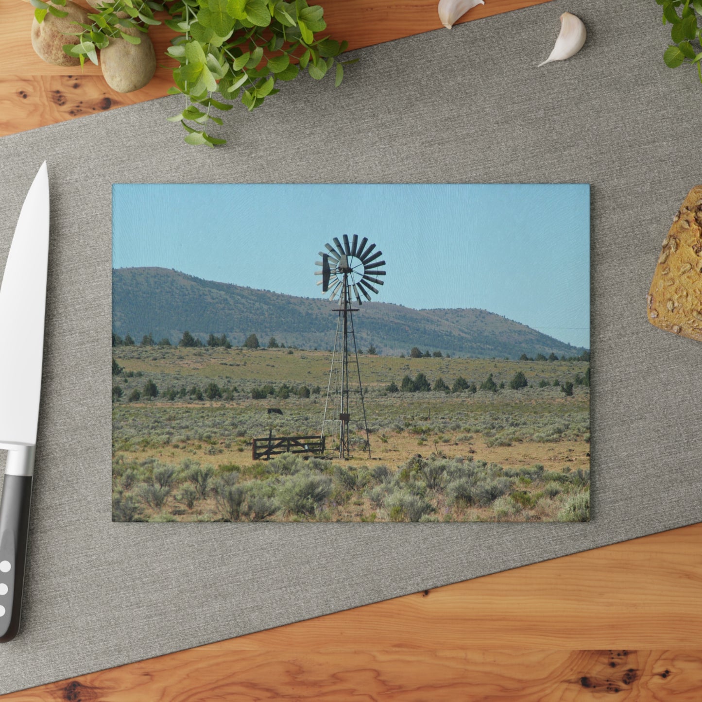 High Desert Windmill Glass Cutting Board Hand Wash