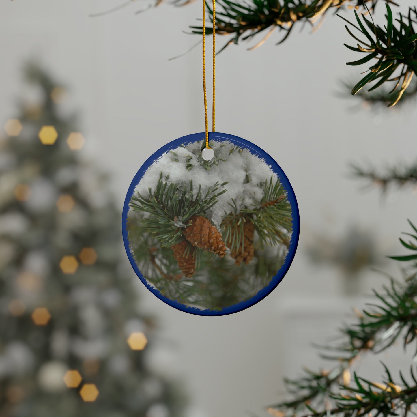 Snowy Fir Cones Ceramic Ornaments