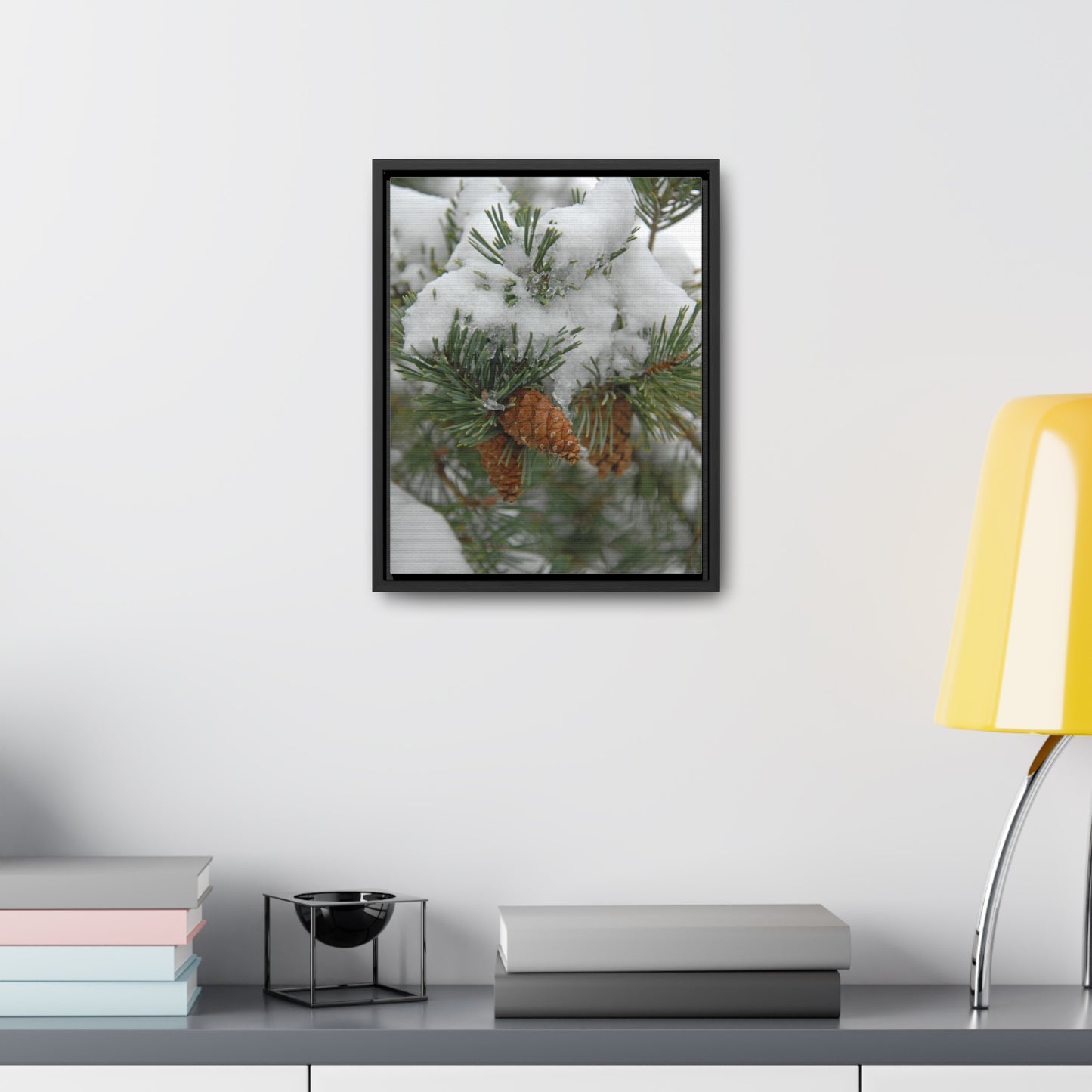 Snowy Fir Cones Gallery Canvas Wraps Framed