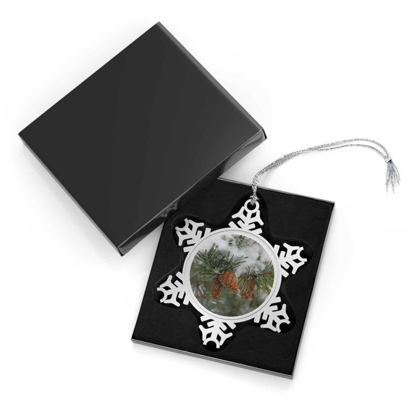 Snowy Fir Cones Pewter Snowflake Ornament