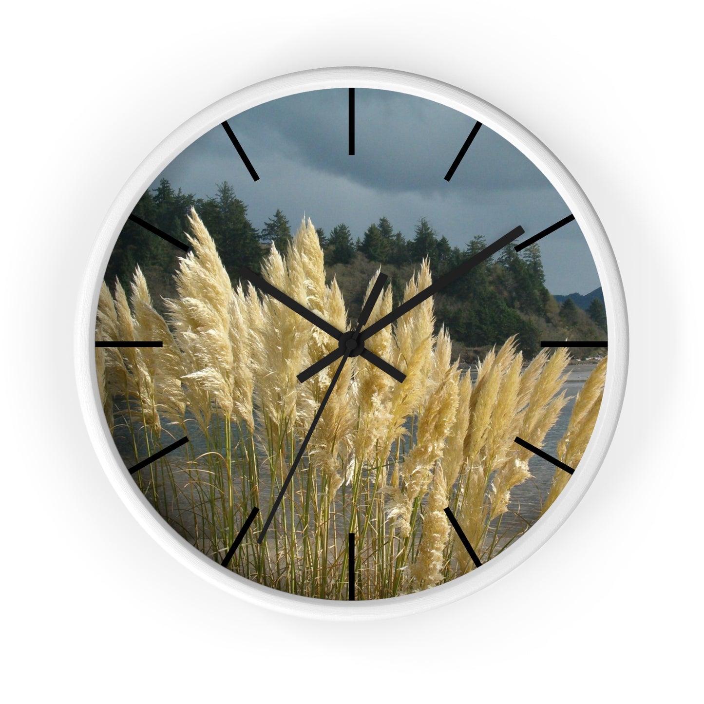 Golden Coastal Pampas Wall Clock