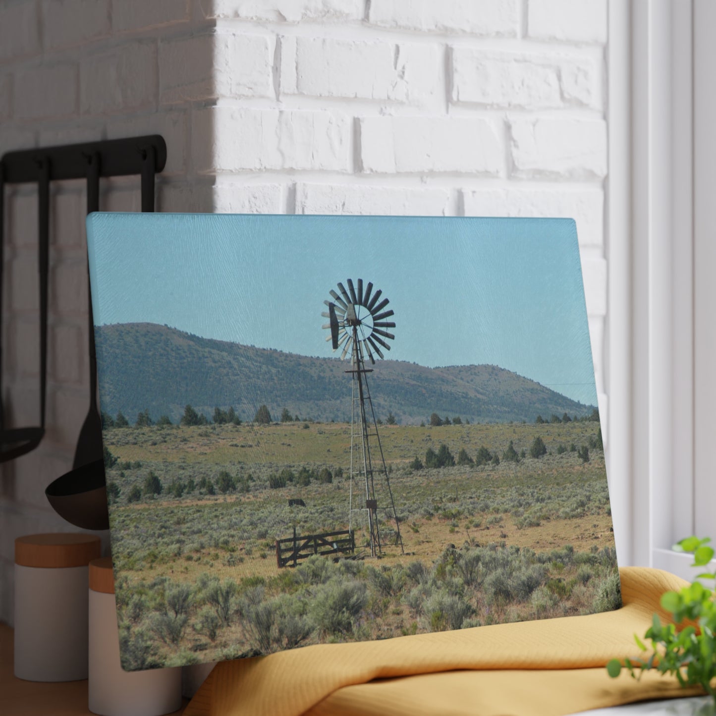 High Desert Windmill Glass Cutting Board Hand Wash