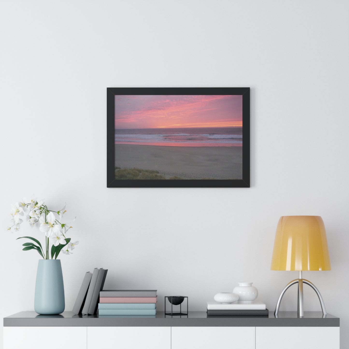 Pink Ocean Sunset Framed Horizontal Poster