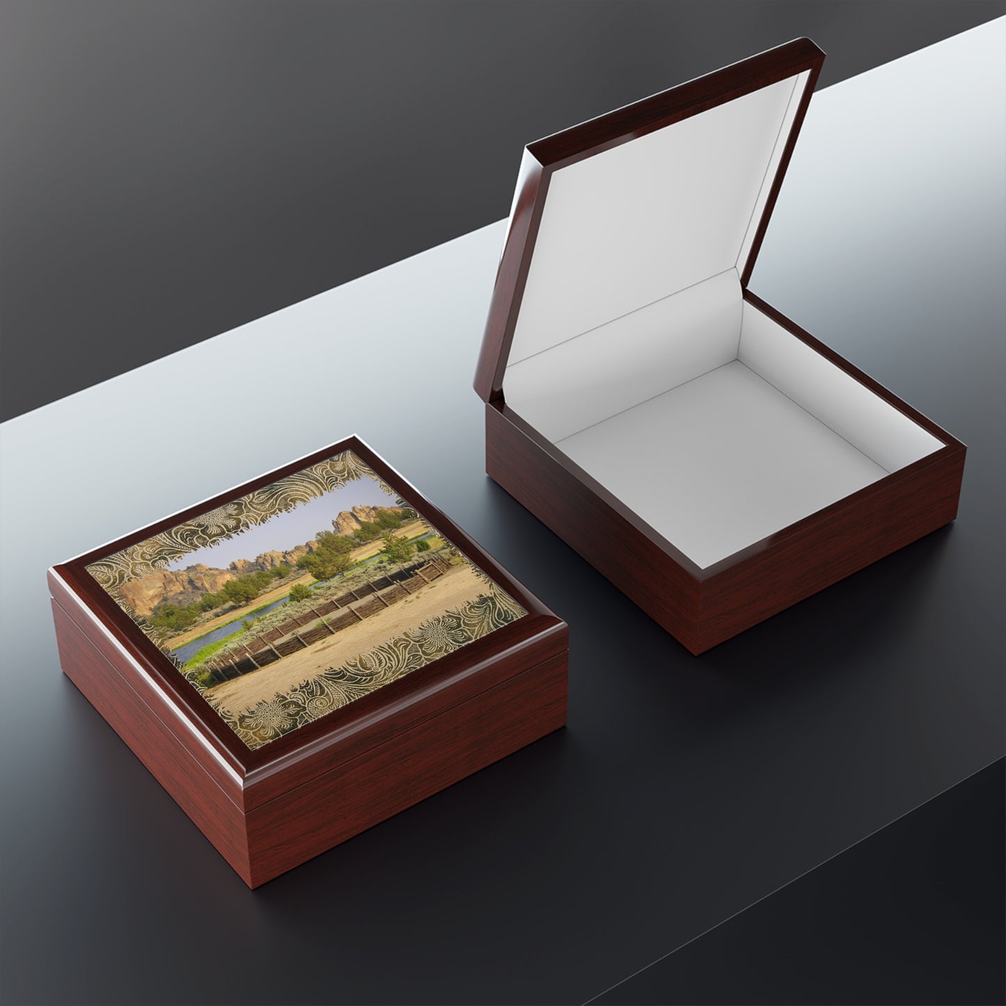 Scenic Round Pen Jewelry Box ~ 7.24"