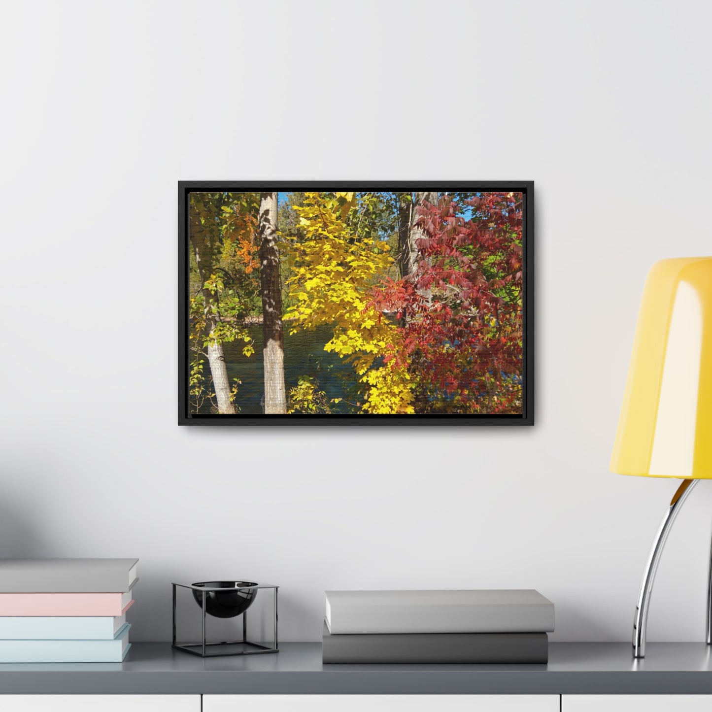 River & Autumn Leaves Gallery Canvas Wraps Framed