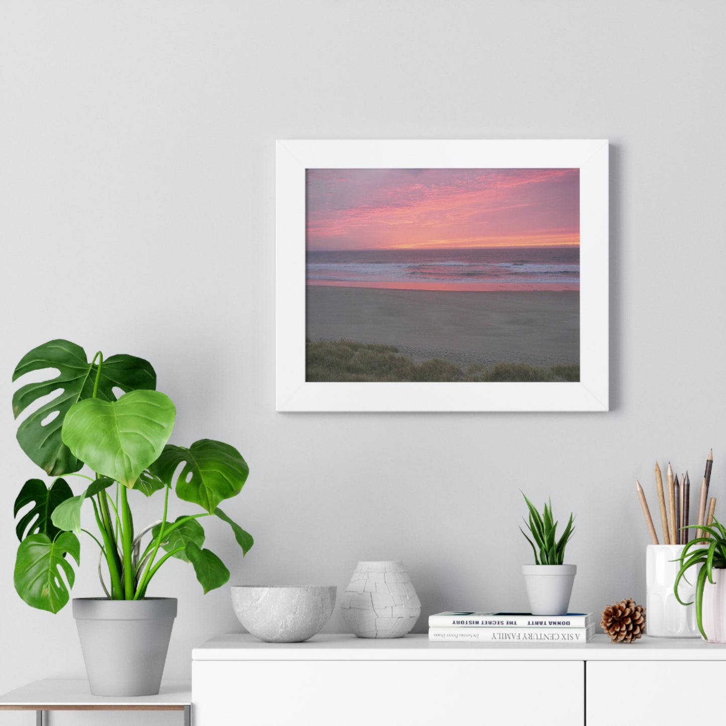 Pink Ocean Sunset Framed Horizontal Poster