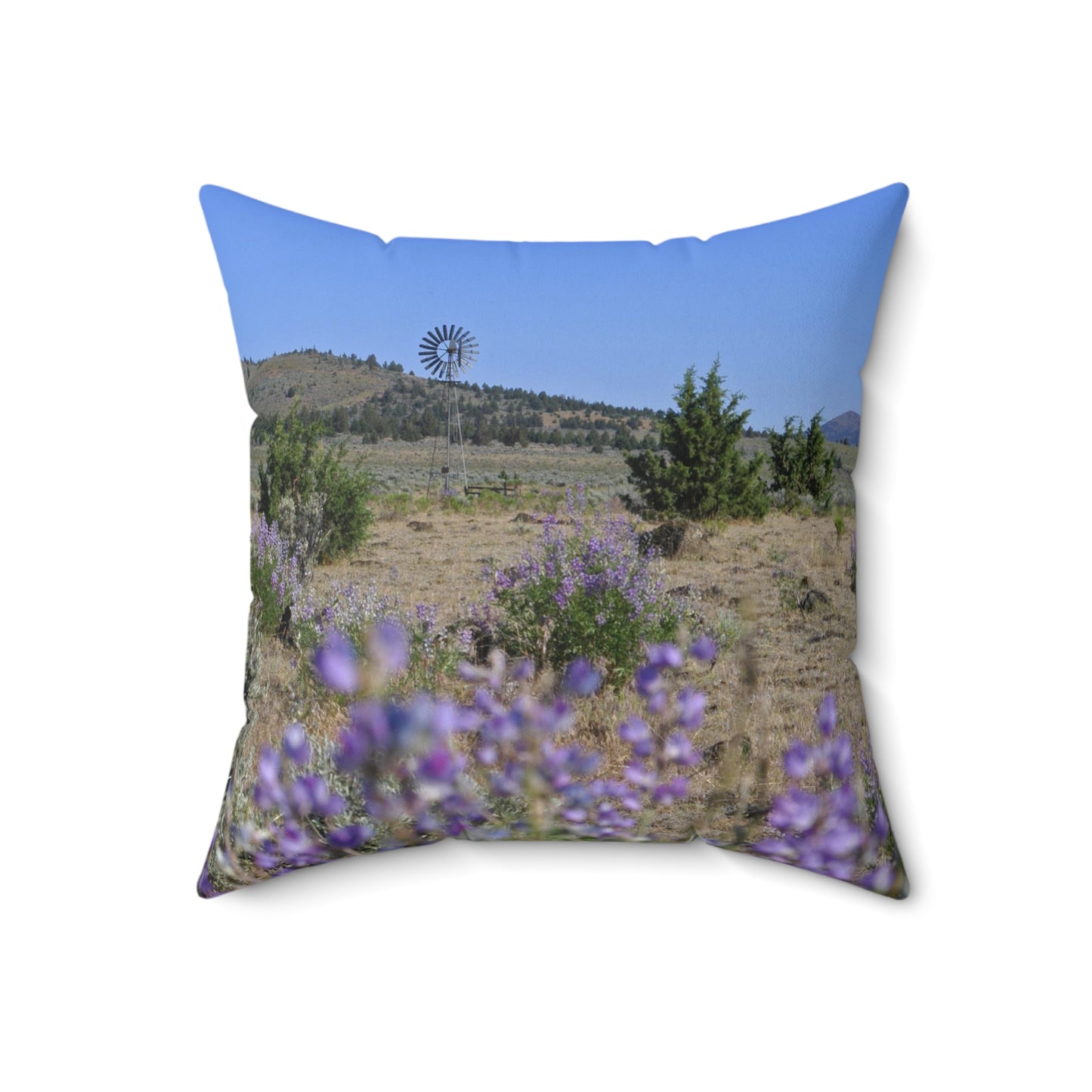 High Desert Lupine & Windmill Spun Polyester Square Pillow