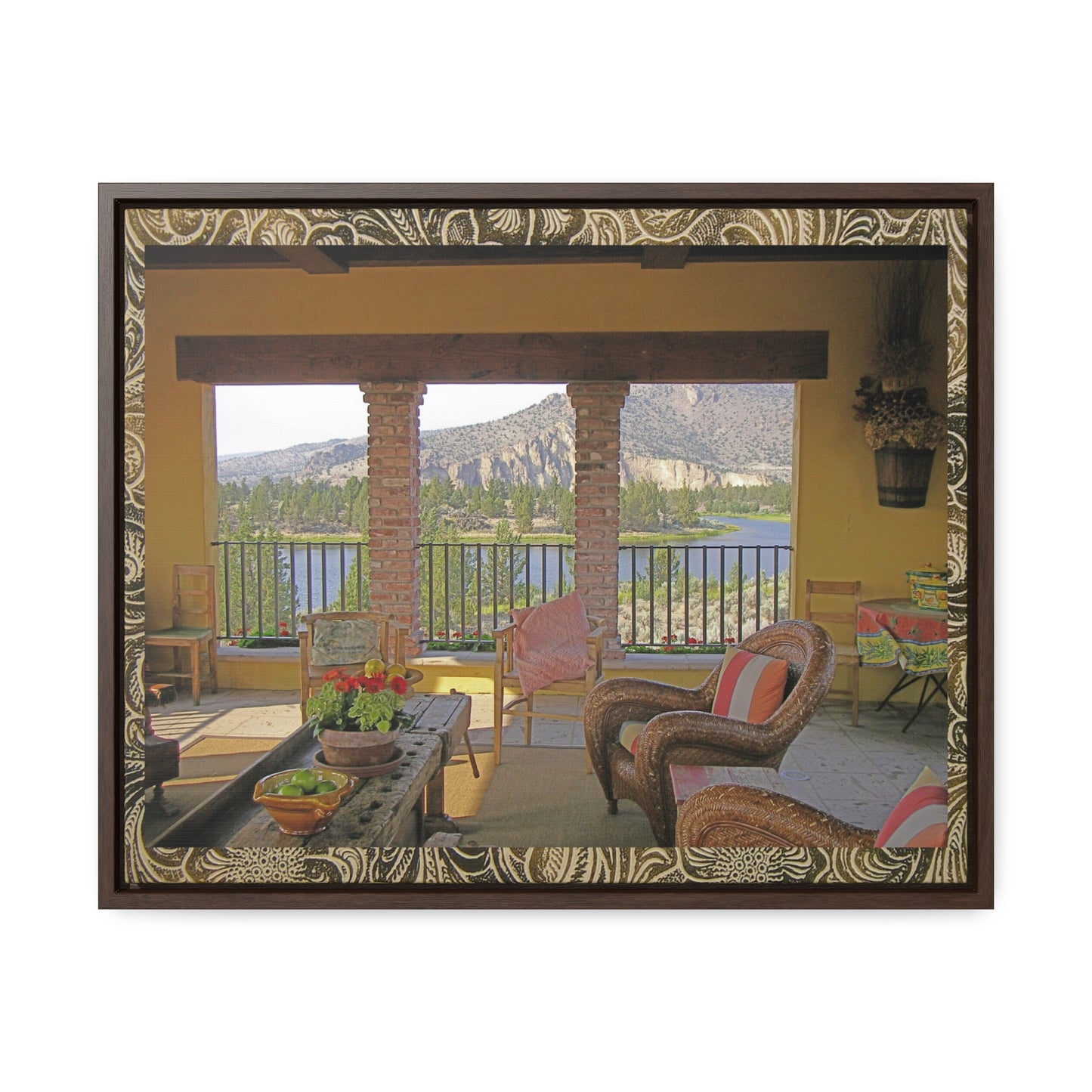 Oasis View with Leather Print Border Gallery Canvas Wraps Framed