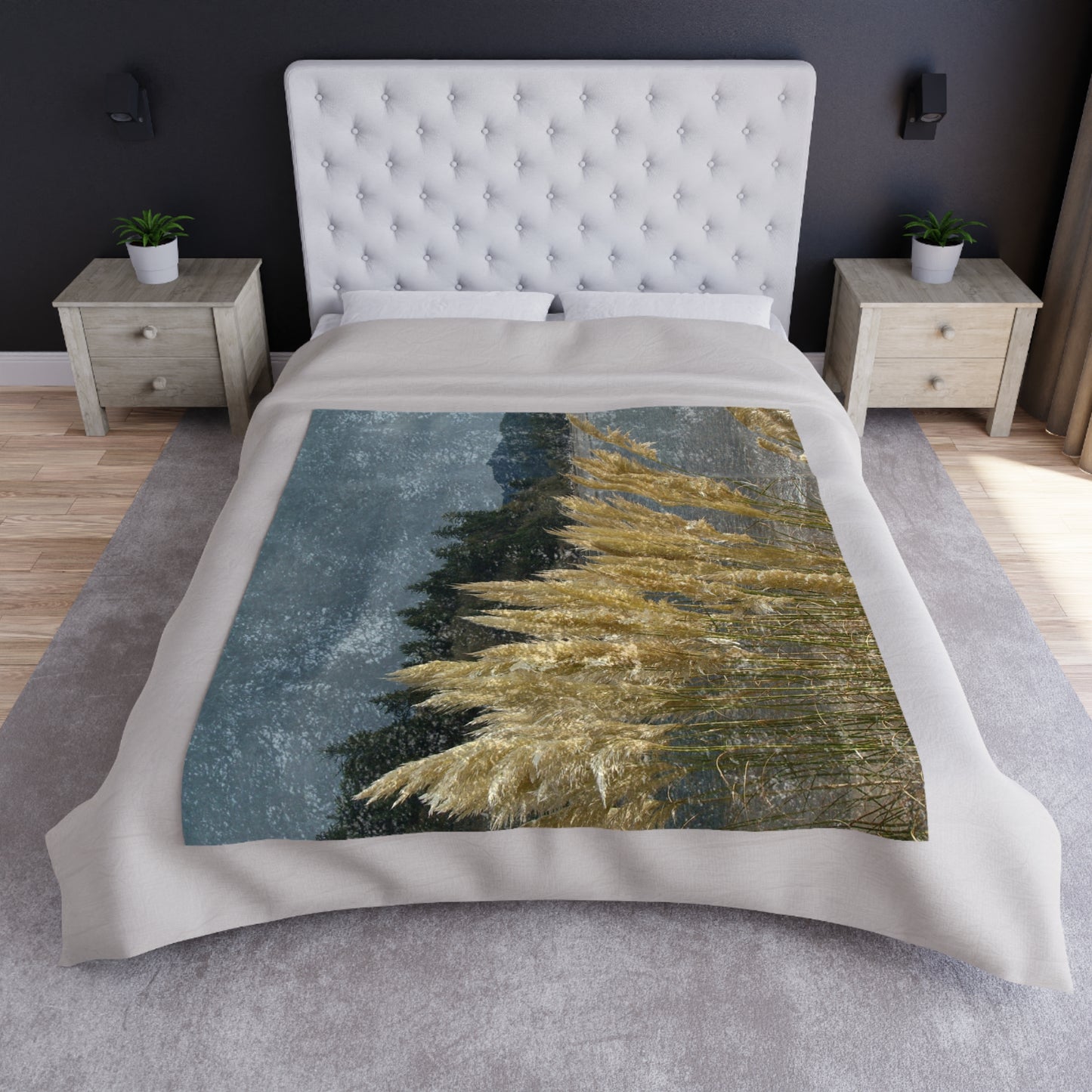 Golden Coastal Pampas Crushed Velvet Blanket