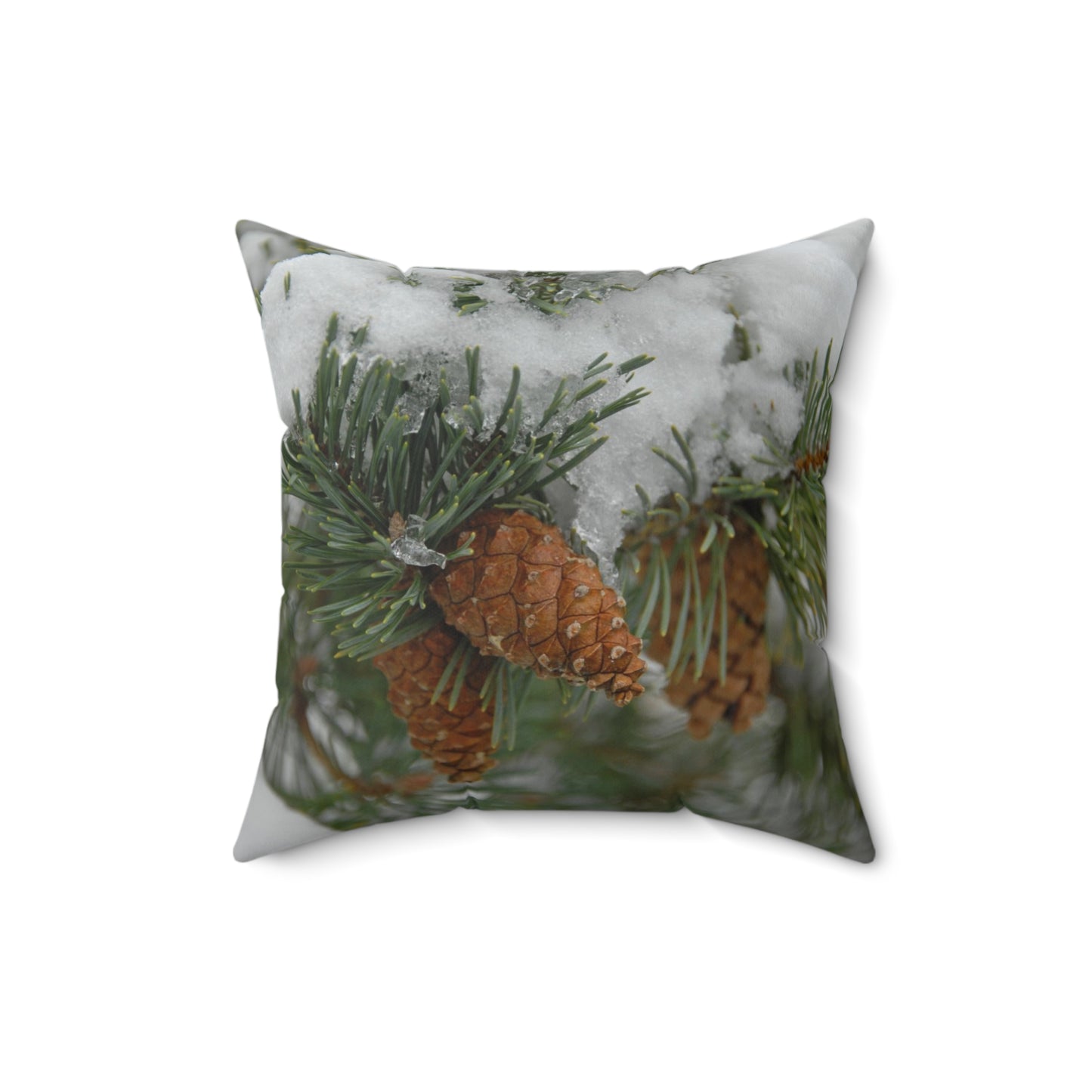 Snowy Fir Cones Spun Polyester Square Pillow