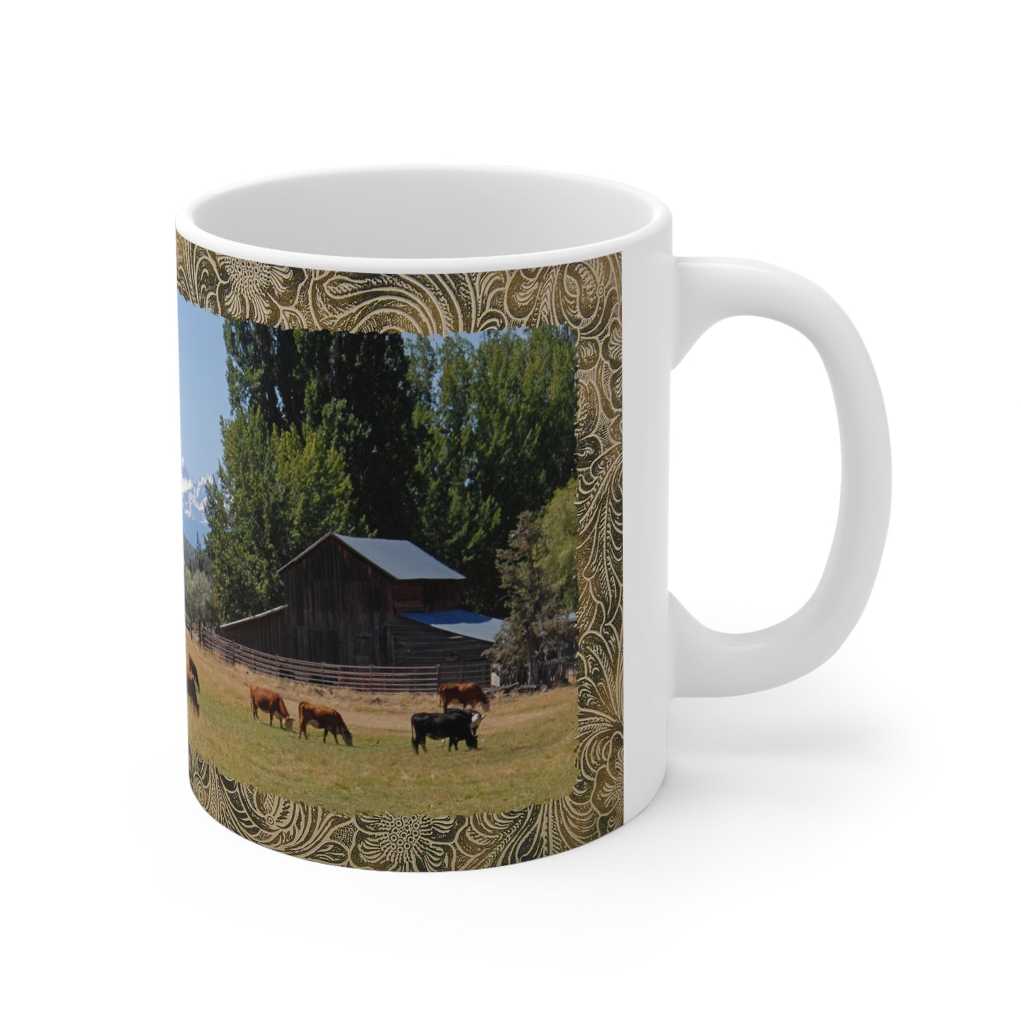 Picturesque Cattle with Leather Print Ceramic Mug 11oz