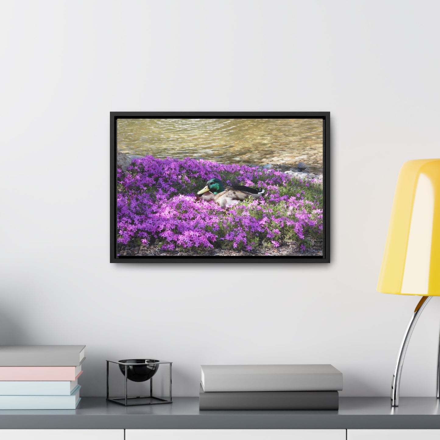 Duck Resting In Flowers Gallery Canvas Wraps Framed