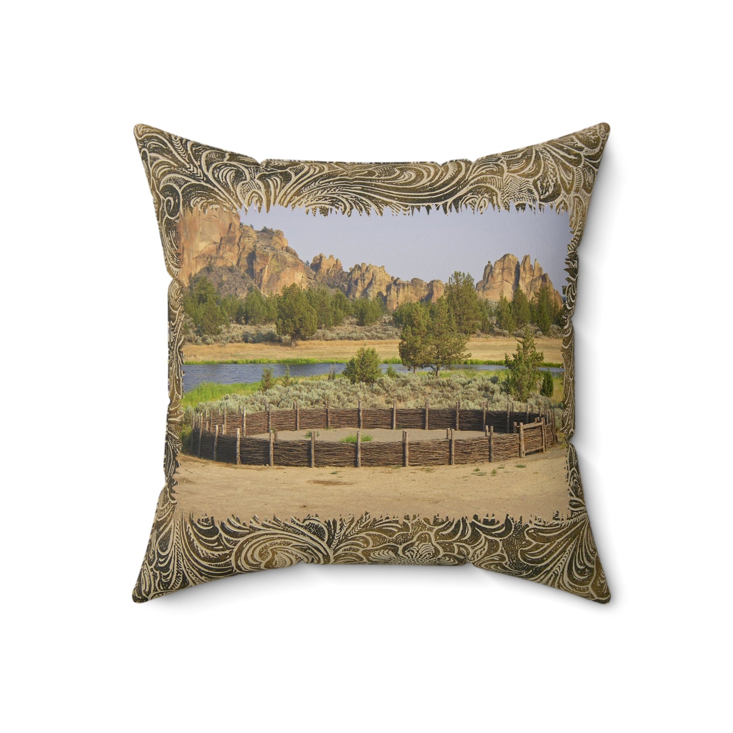 Scenic Round Pen Faux Suede Square Pillow