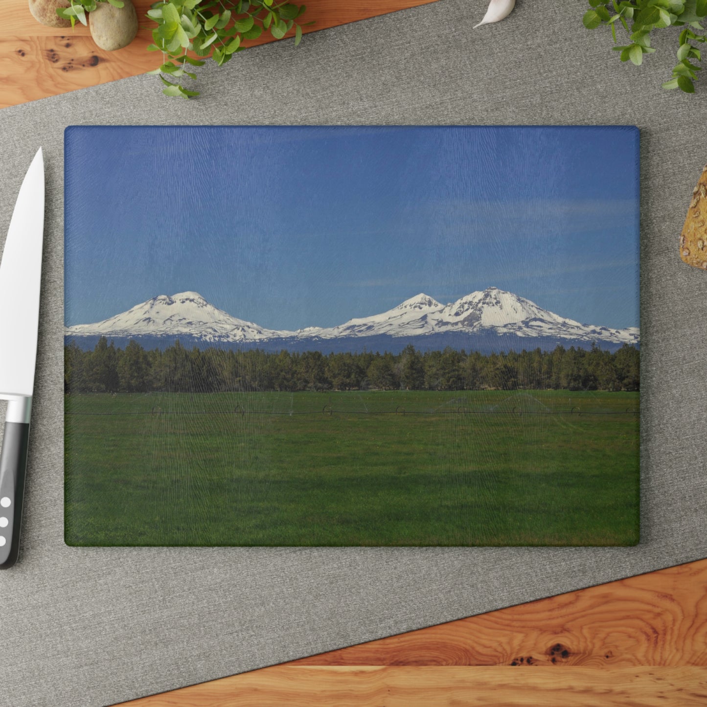 Mountain Field Glass Cutting Board Hand Wash