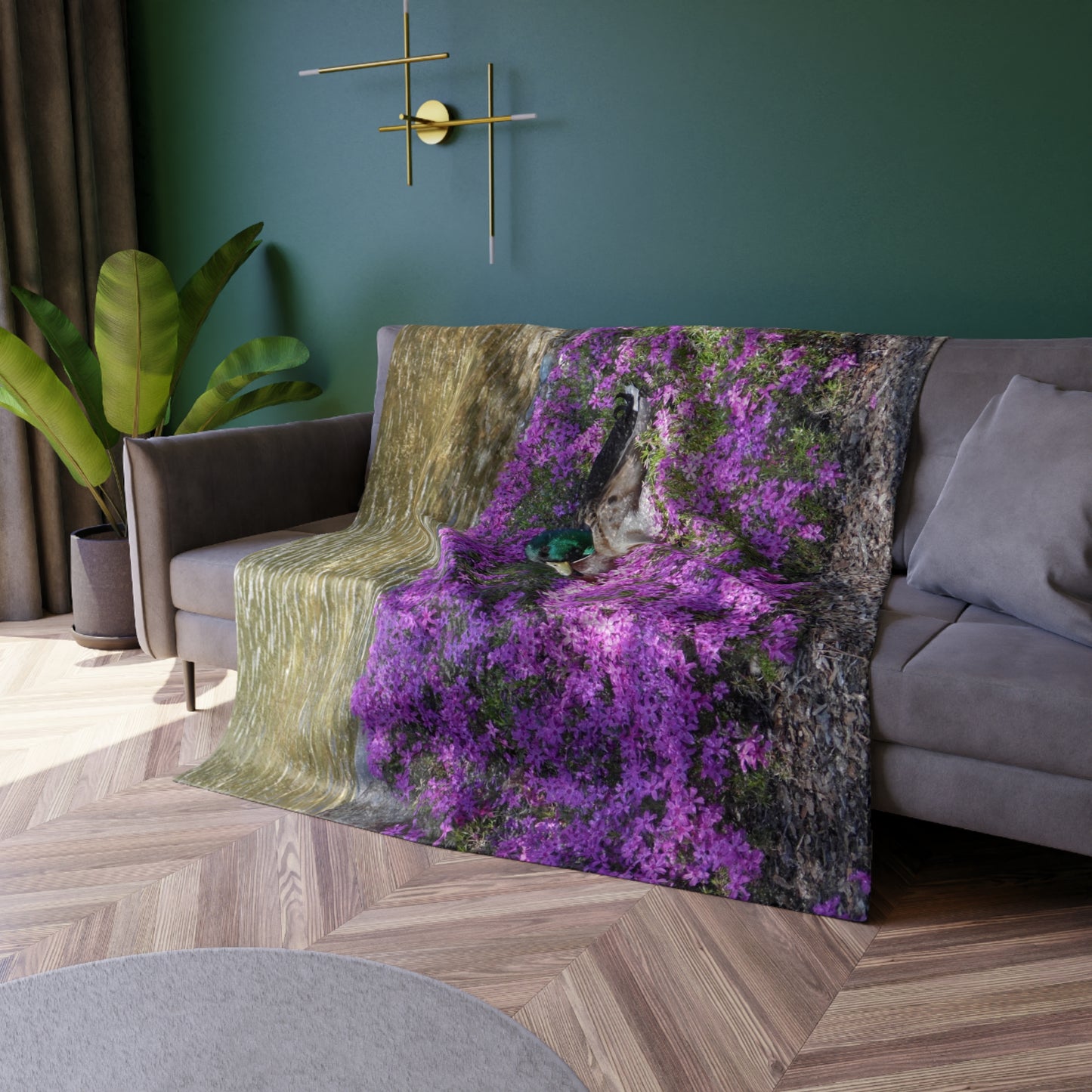 Duck Resting In Flowers Crushed Velvet Blanket