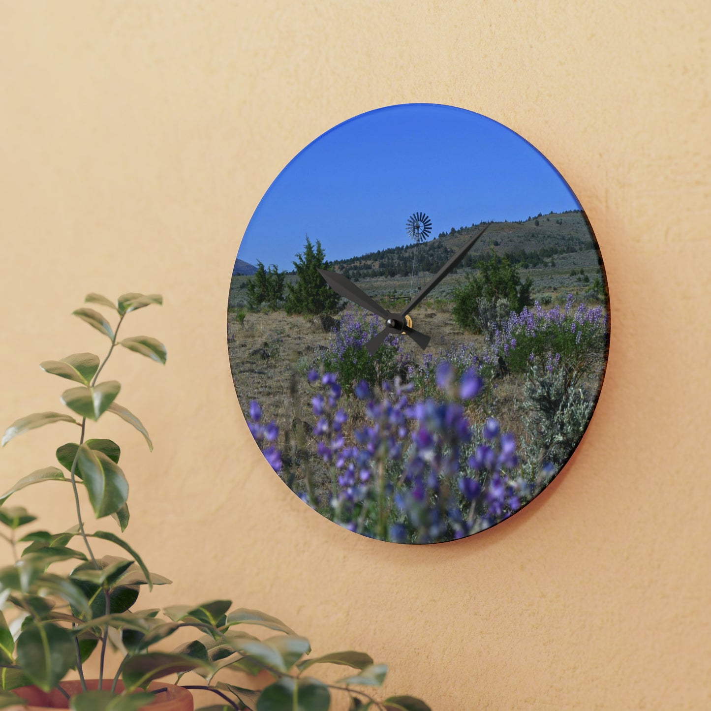 High Desert Lupine & Windmill Acrylic Wall Clock