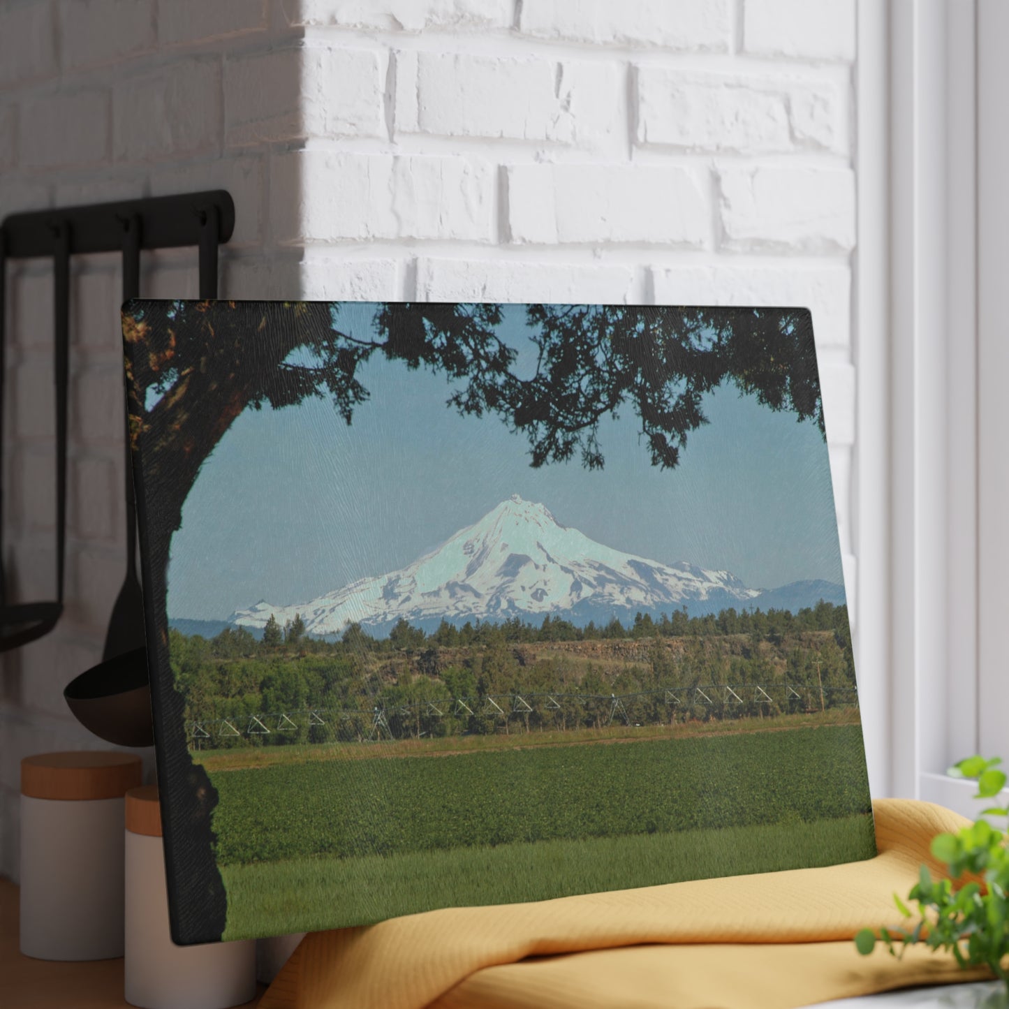 Juniper Framed Mountain Glass Cutting Board Hand Wash