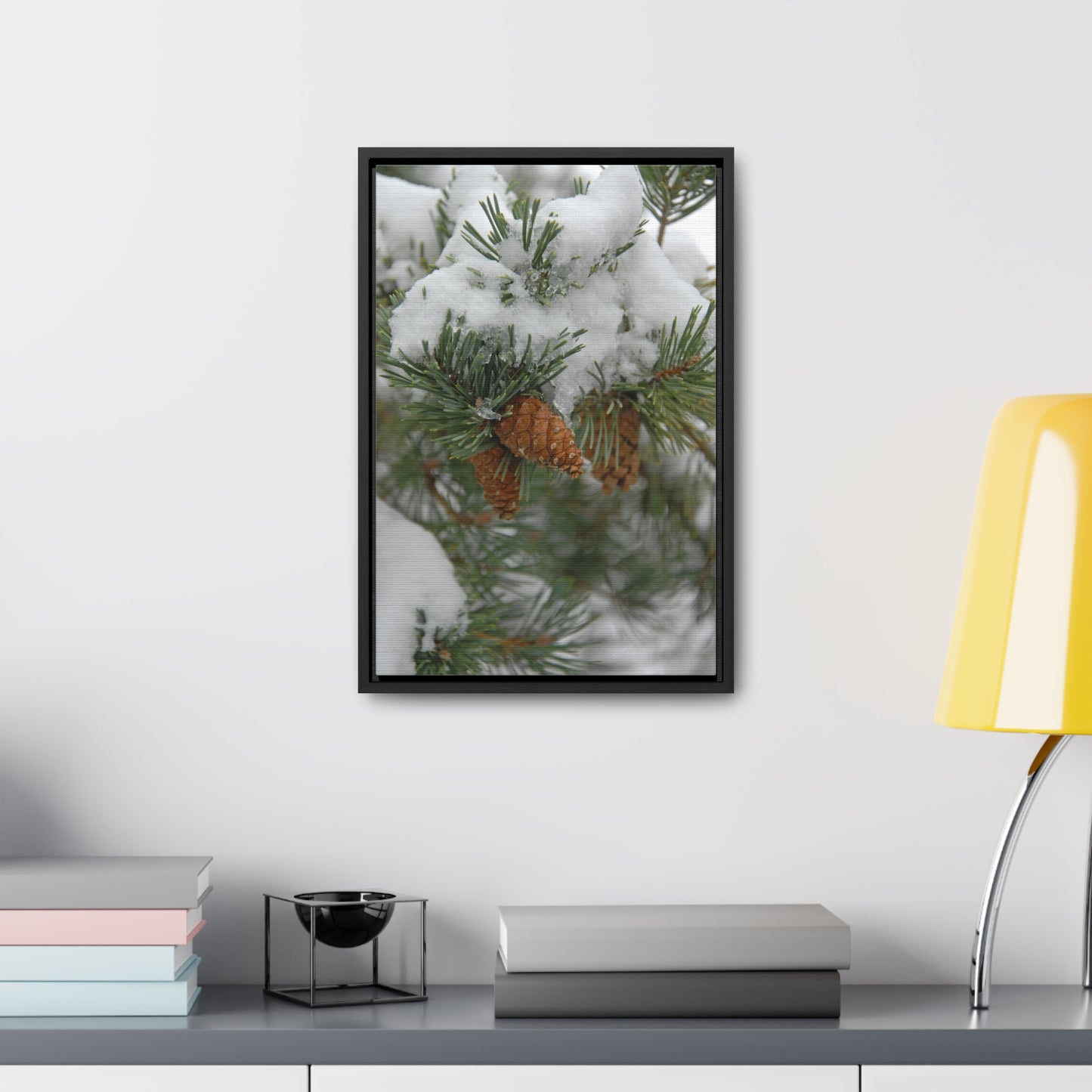 Snowy Fir Cones Gallery Canvas Wraps Framed