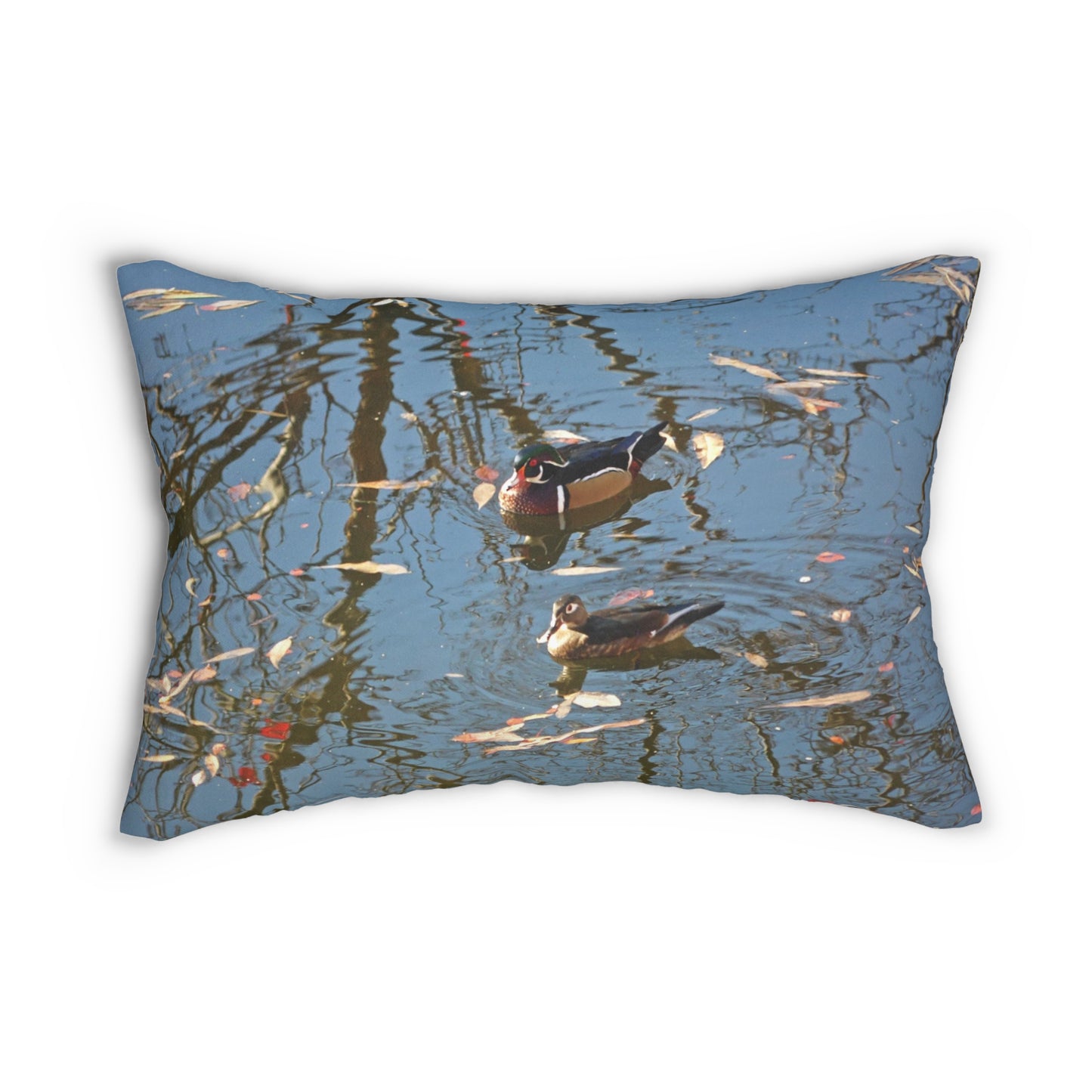 Wood Duck Couple Spun Polyester Lumbar Pillow