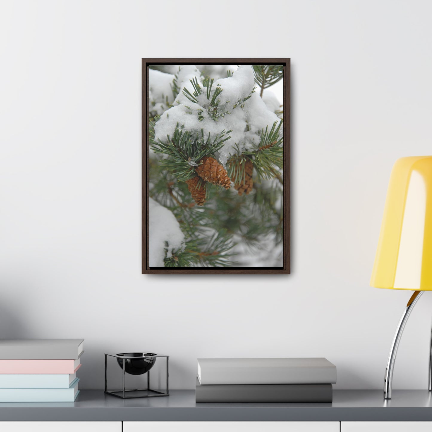 Snowy Fir Cones Gallery Canvas Wraps Framed