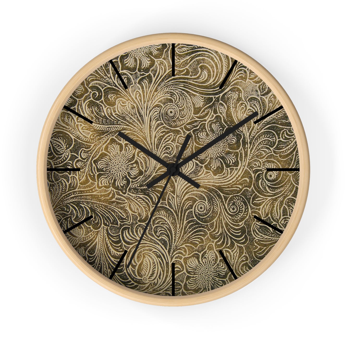 Western Leather Print Framed Wall Clock