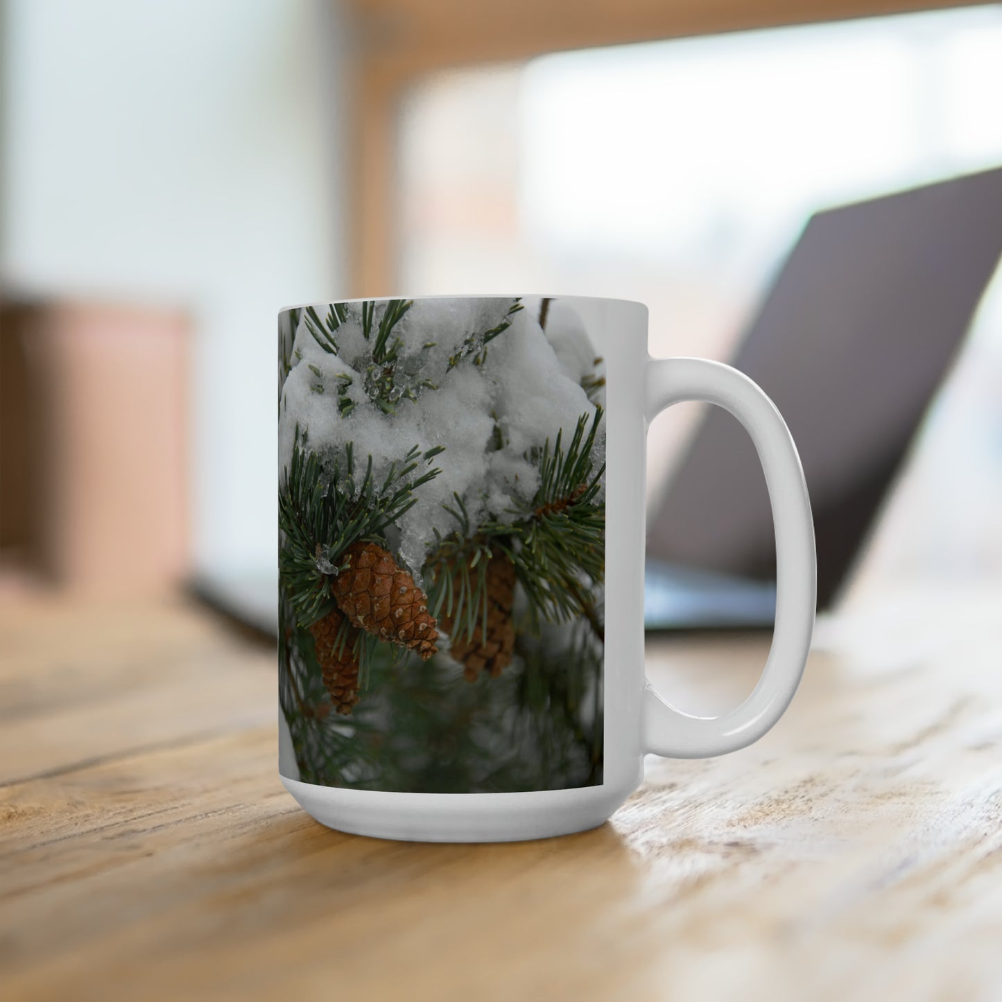 Snowy Fir Cones Ceramic Mug 15oz