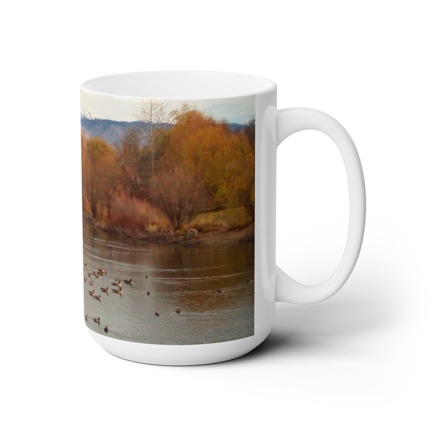 Autumn Pond with Geese Ceramic Mug 15oz