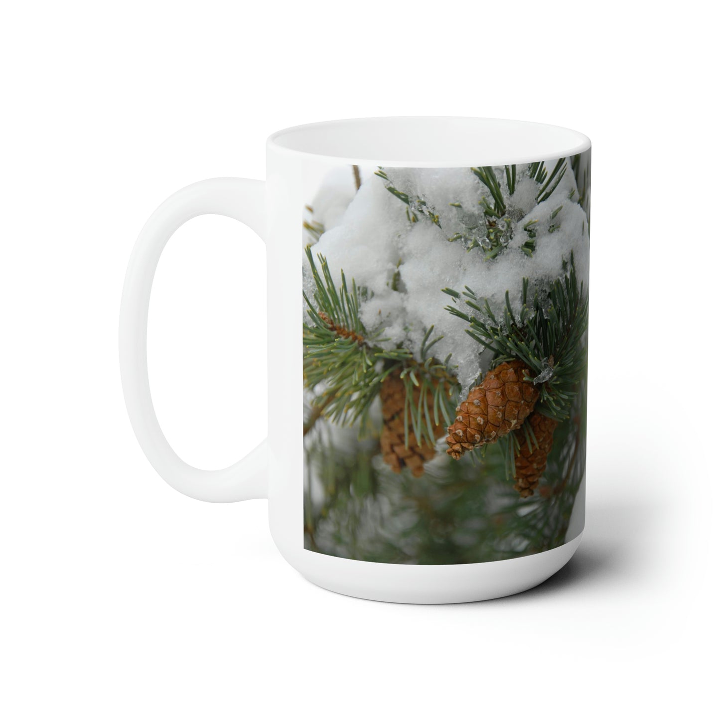 Snowy Fir Cones Ceramic Mug 15oz
