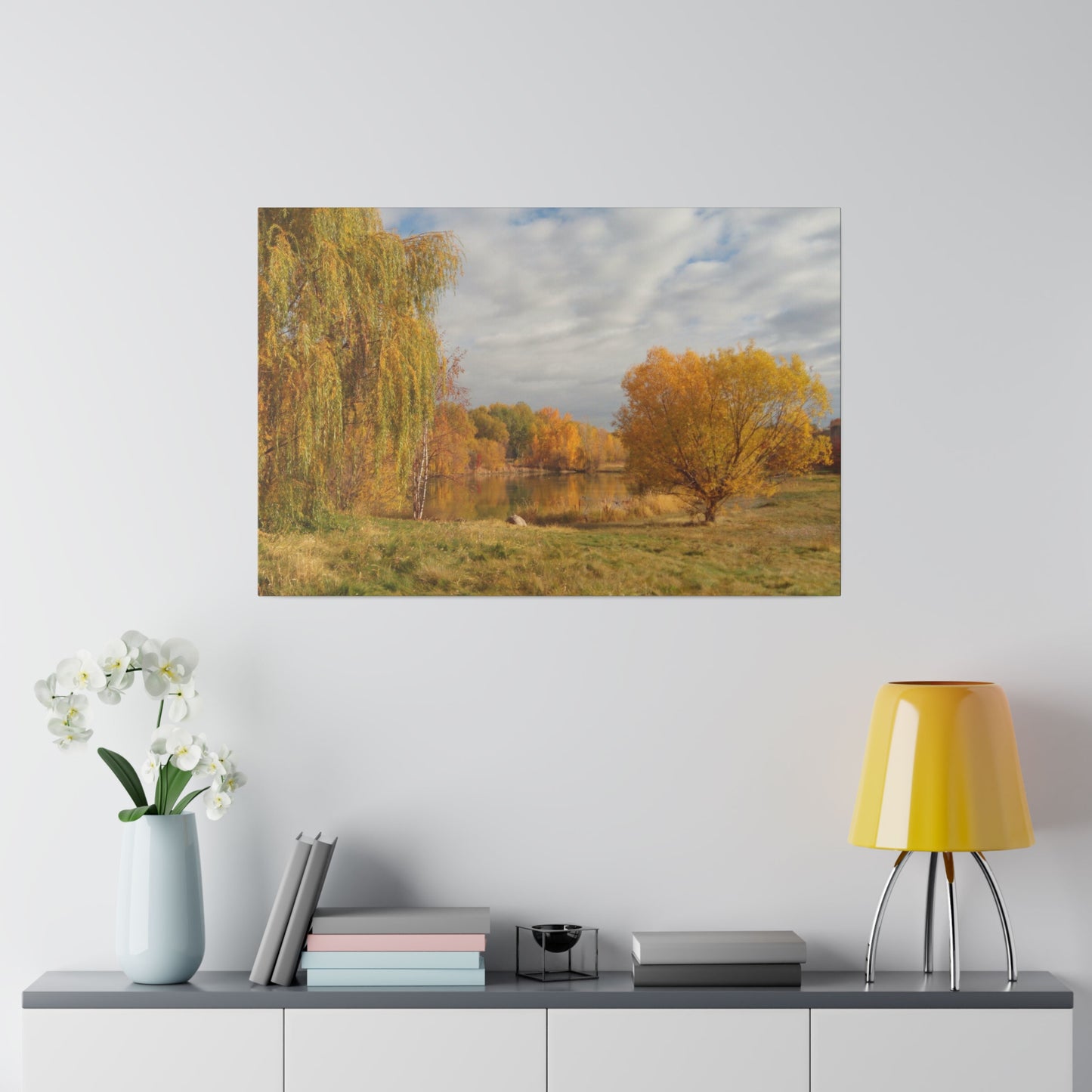 Golden Autumn Pond Matte Canvas
