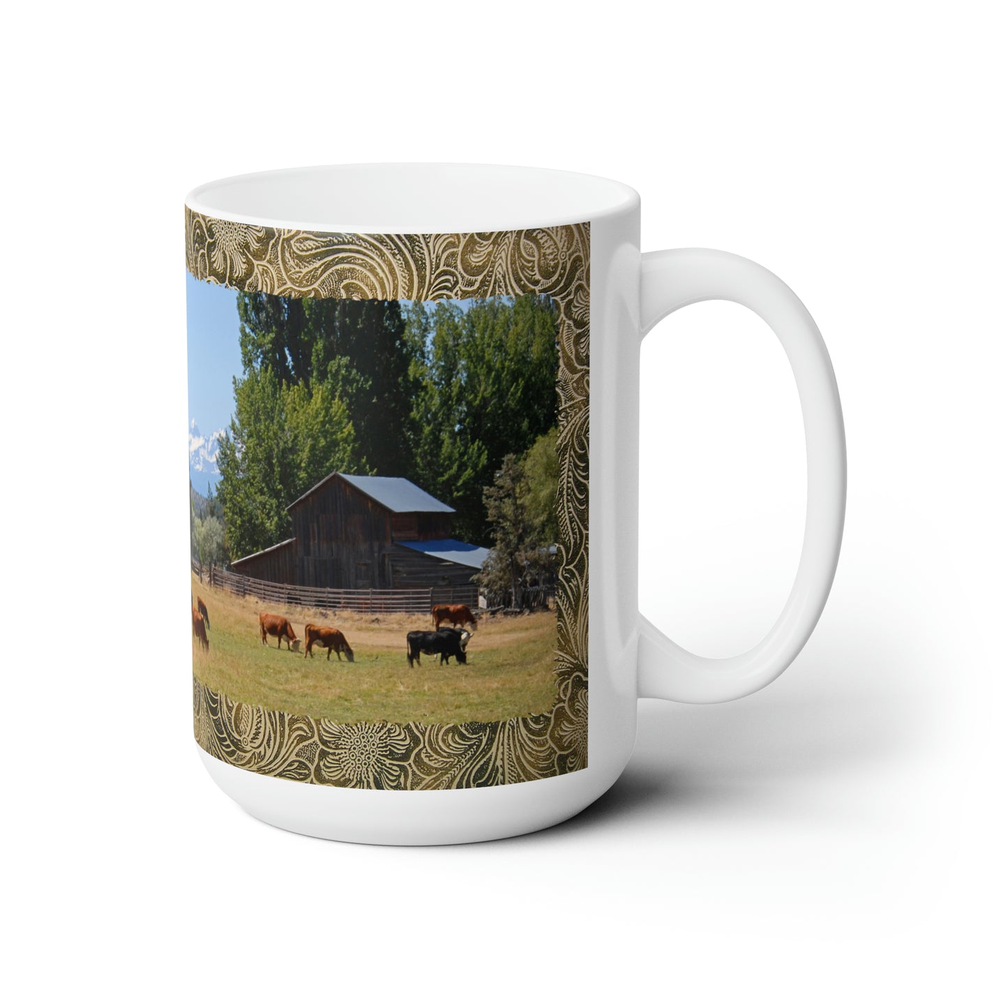 Picturesque Cattle with Leather Print Ceramic Mug 15oz