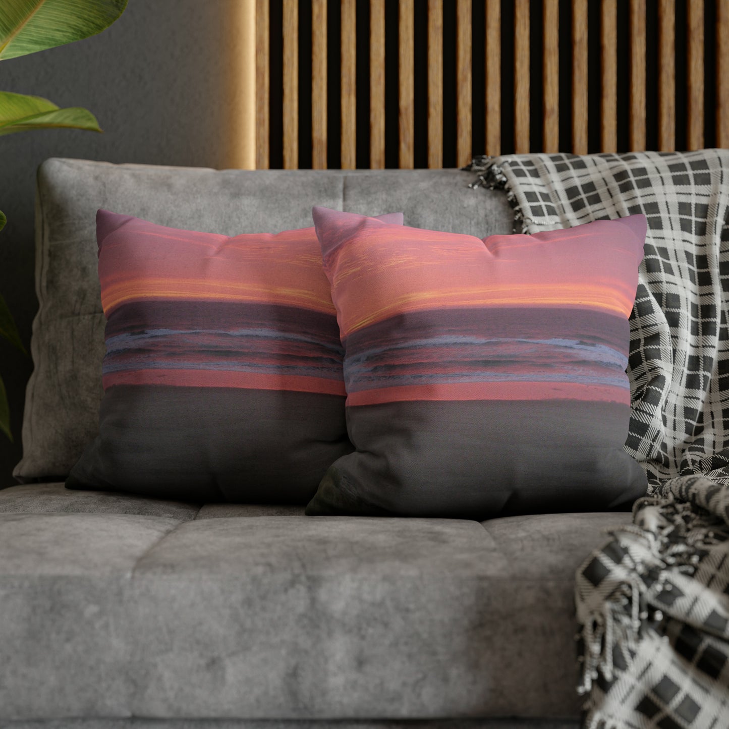 Pink Ocean Sunset Spun Polyester Pillow Case