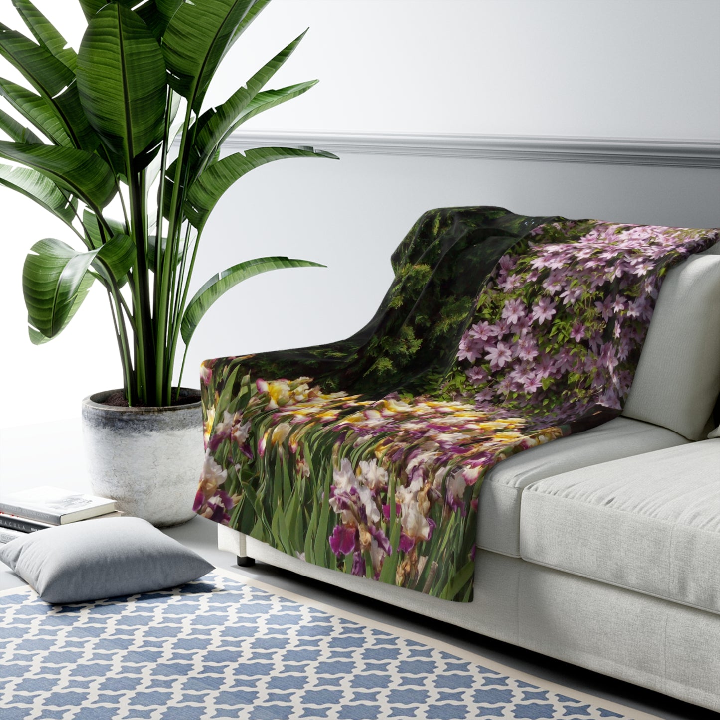 Sunny Iris Garden Sherpa Fleece Blanket