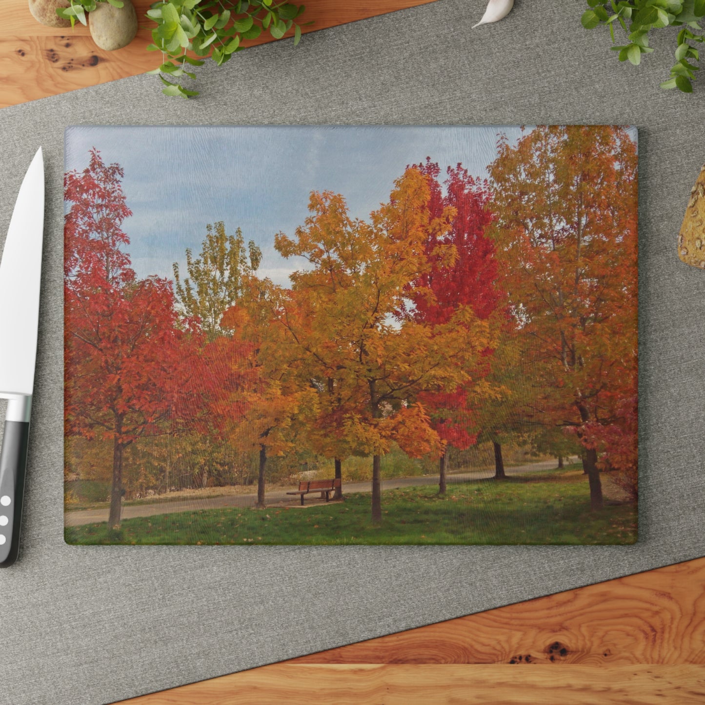 Autumn Serenity Glass Cutting Board Hand Wash
