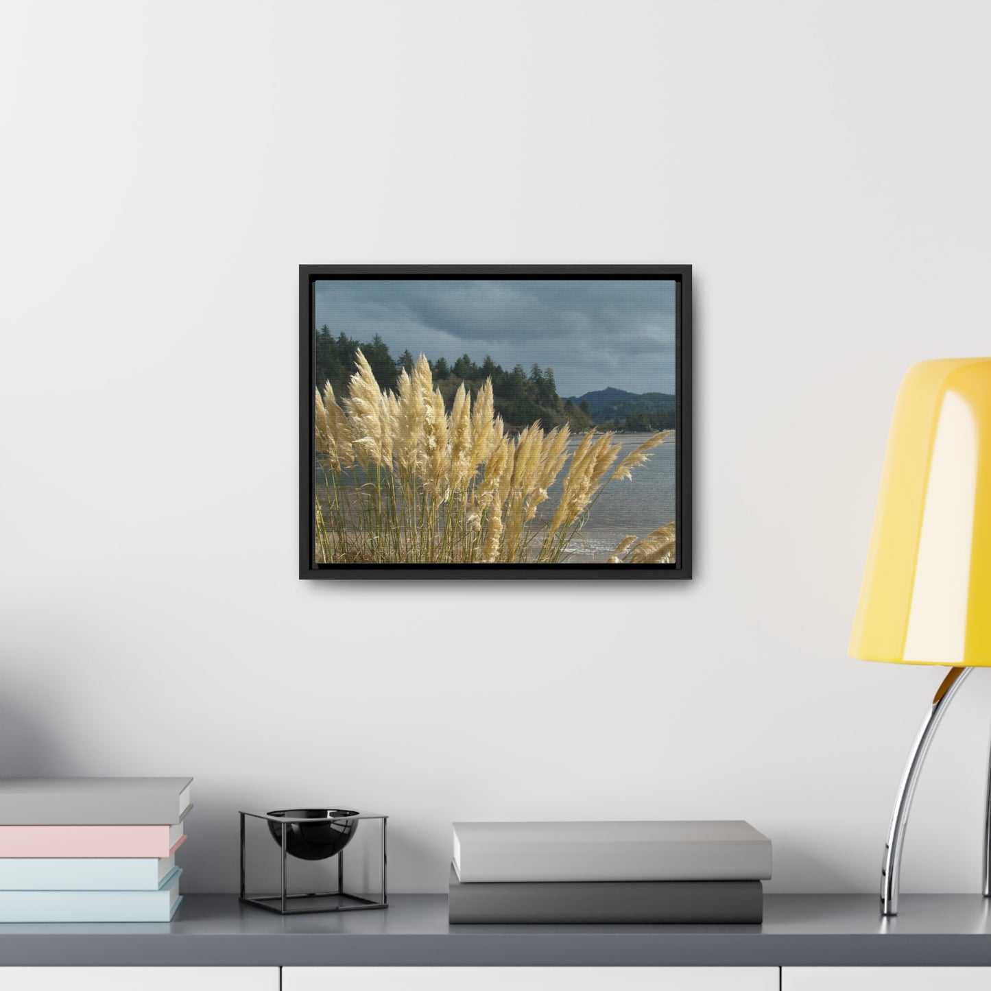 Golden Coastal Pampas Gallery Canvas Wraps Framed