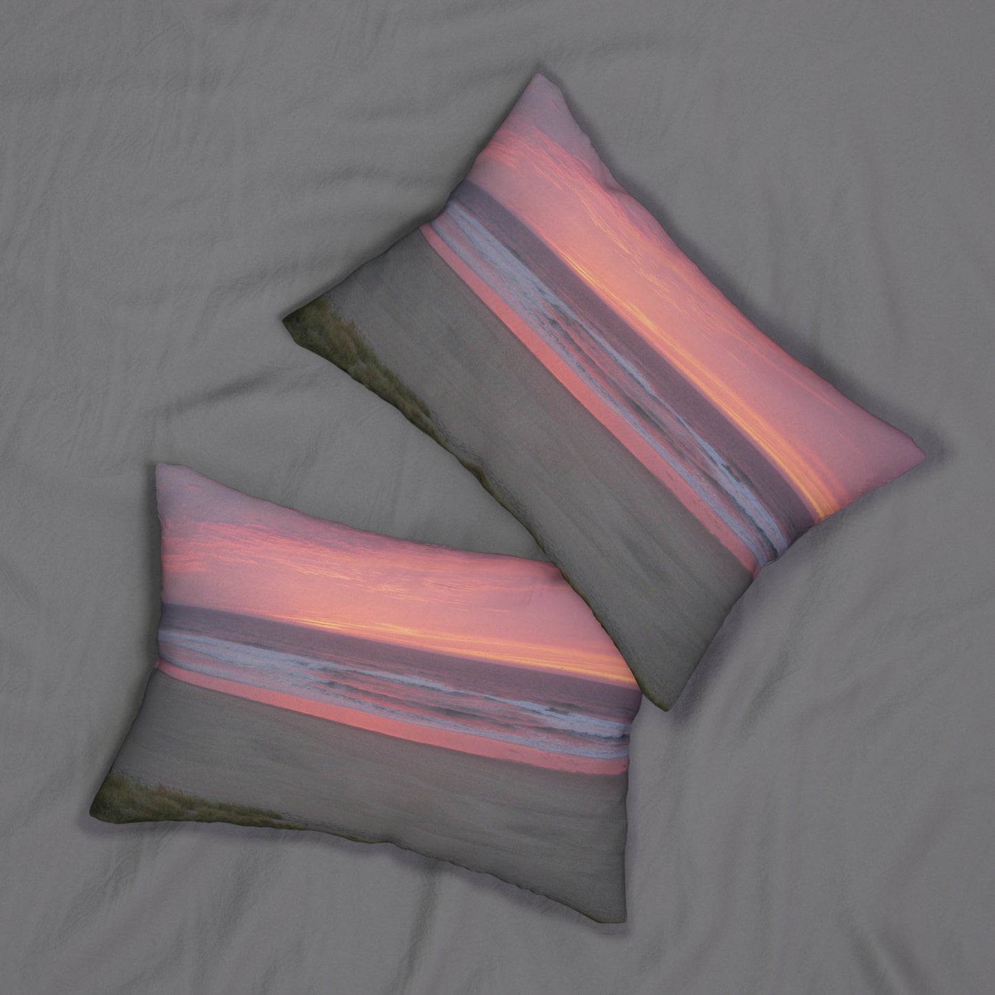 Pink Ocean Sunset Spun Polyester Lumbar Pillow
