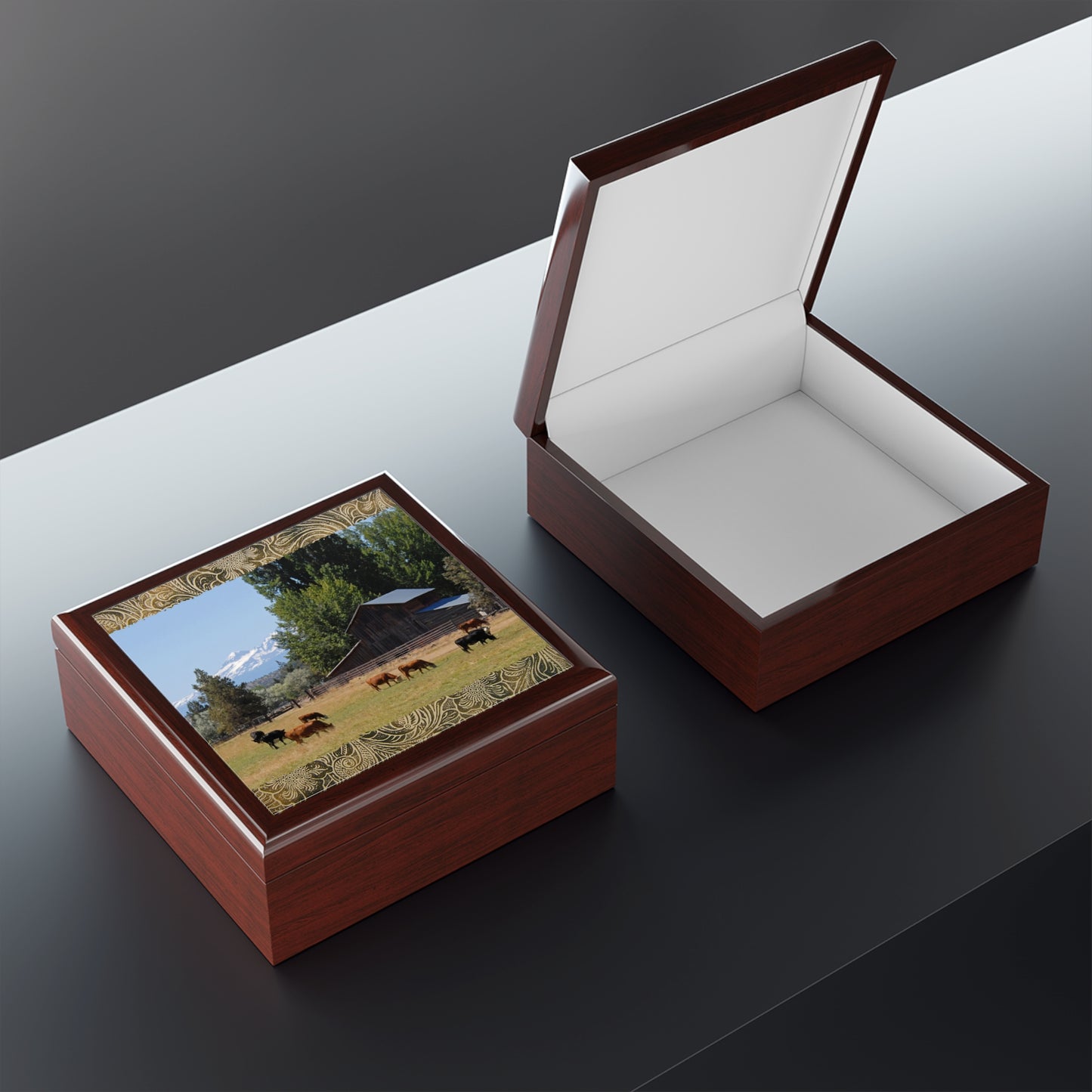 Picturesque Cattle Jewelry Box ~ 7.24"