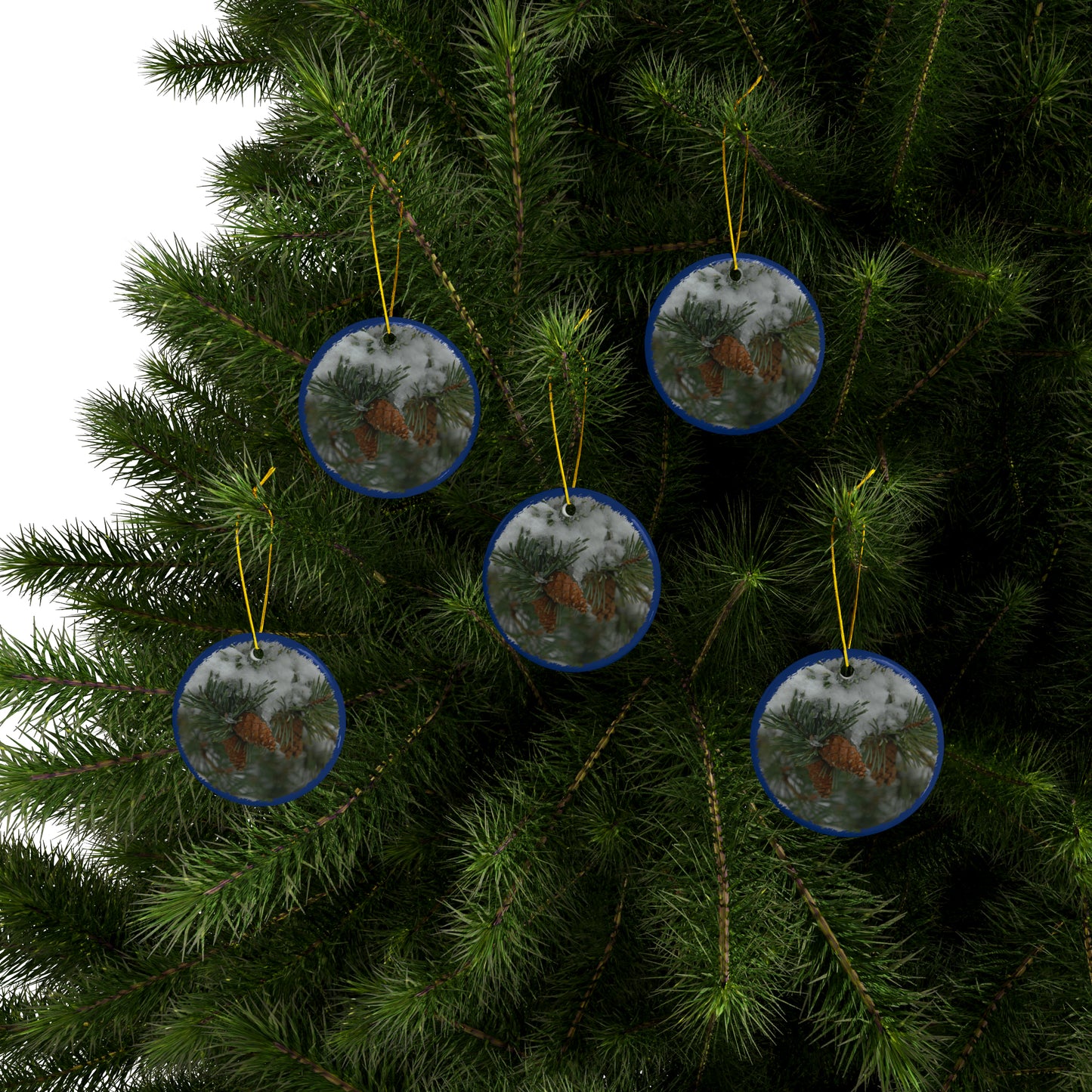 Snowy Fir Cones Ceramic Ornaments