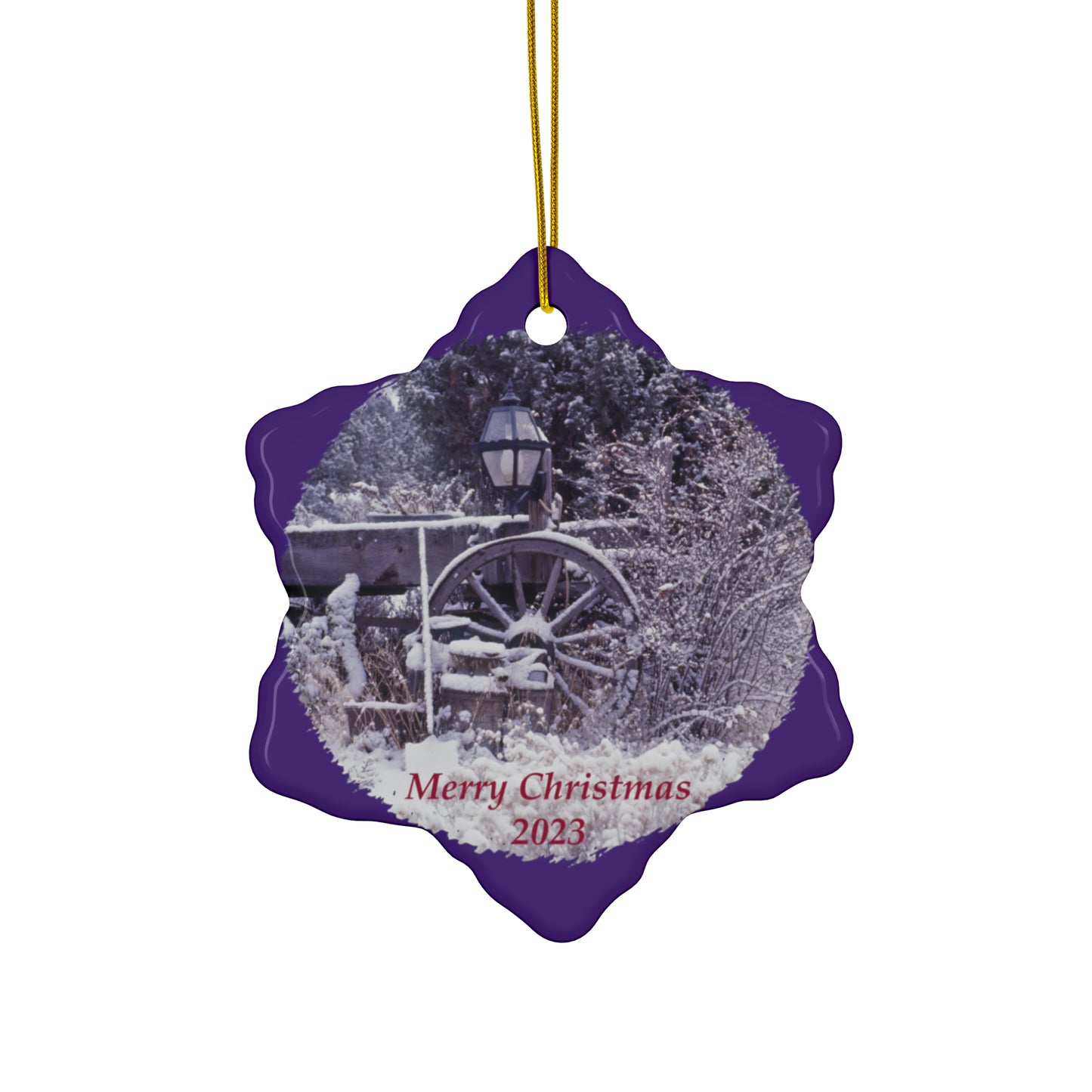 Vintage Winter Wagon Merry Christmas 2023 Ceramic Ornaments