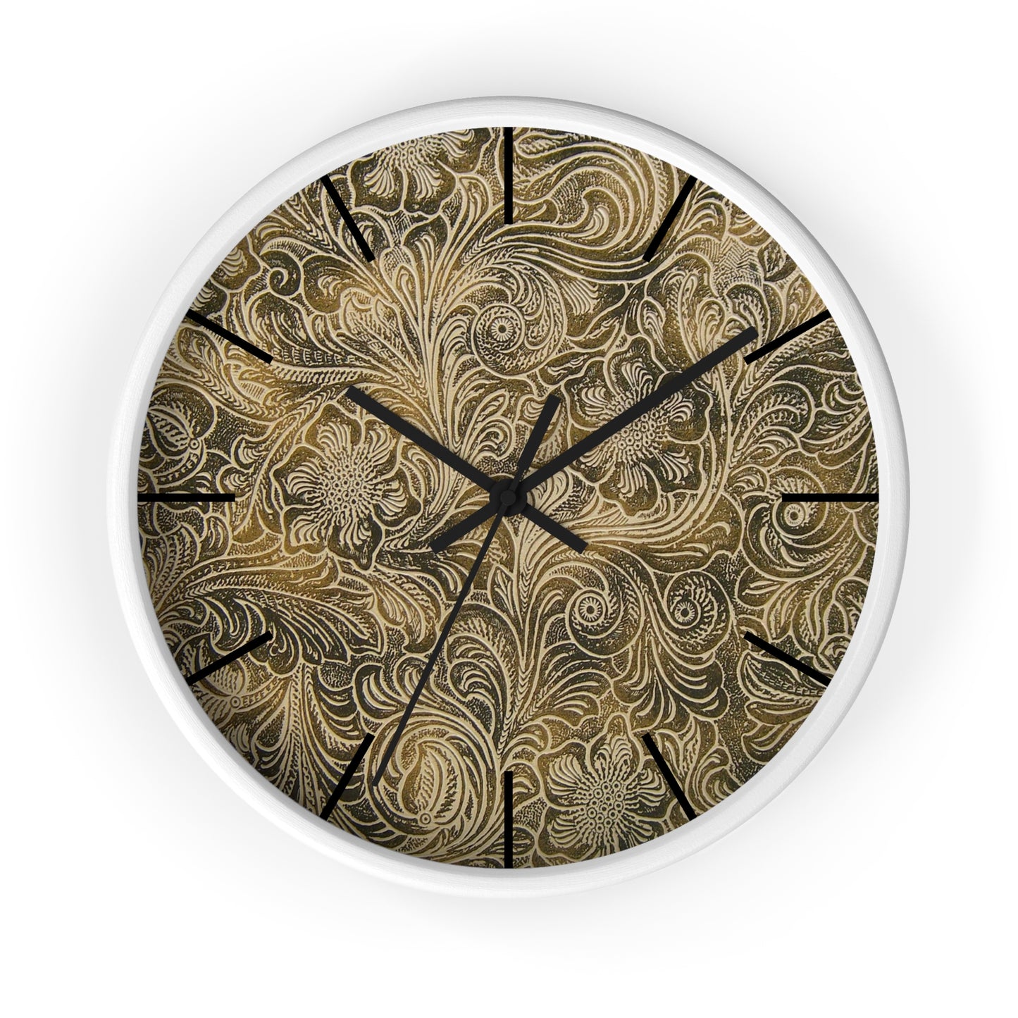 Western Leather Print Framed Wall Clock