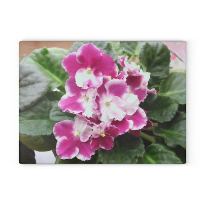 African Violets Glass Cutting Board Hand Wash