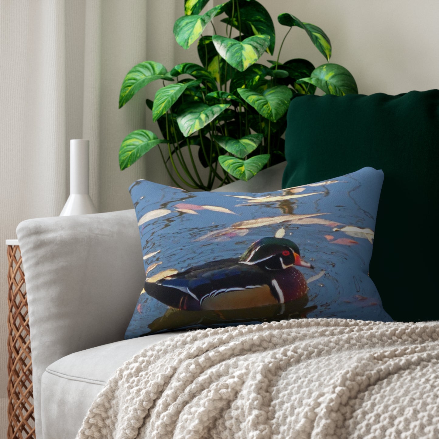 Autumn Wood Duck Spun Polyester Lumbar Pillow