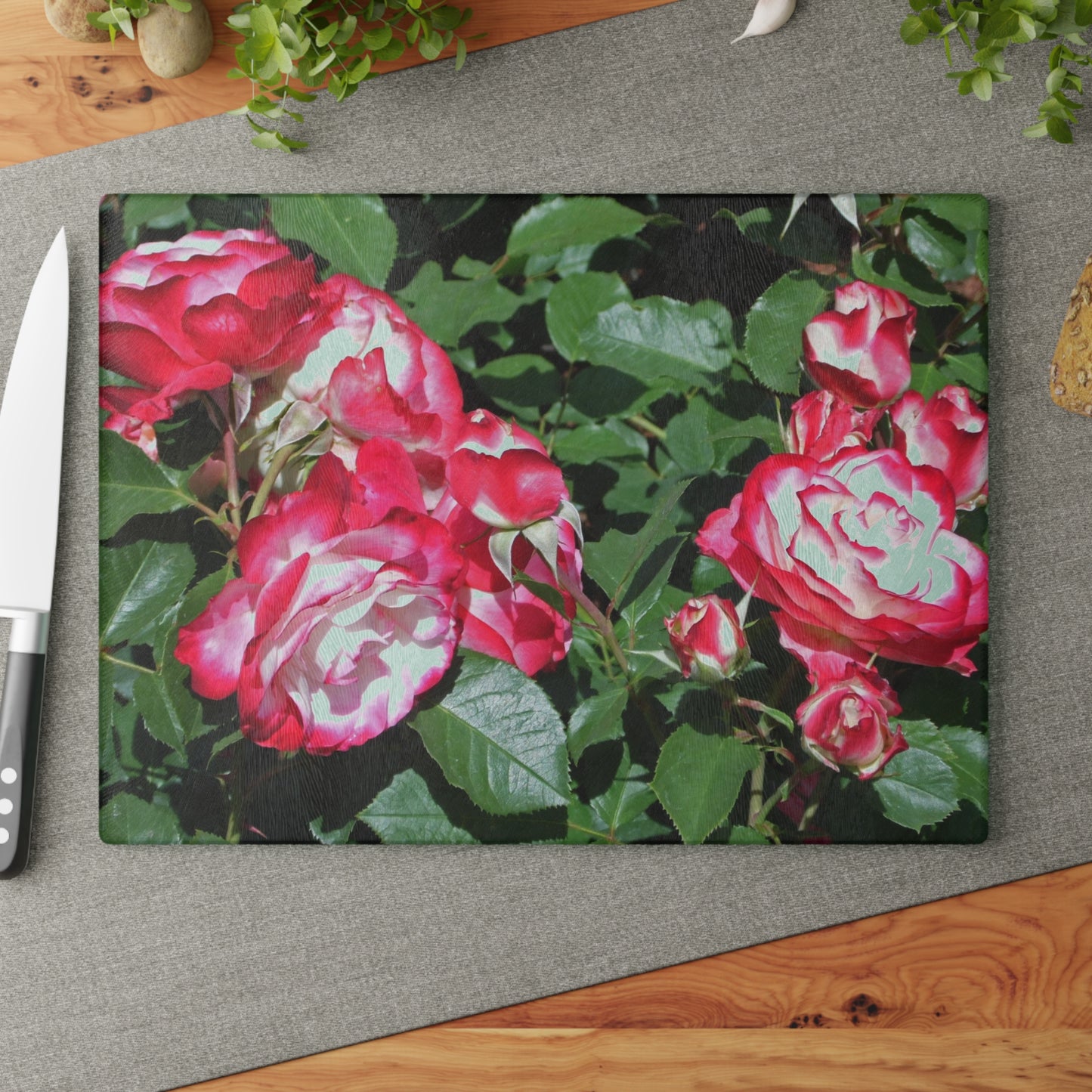 Romantic Roses Glass Cutting Board Hand Wash